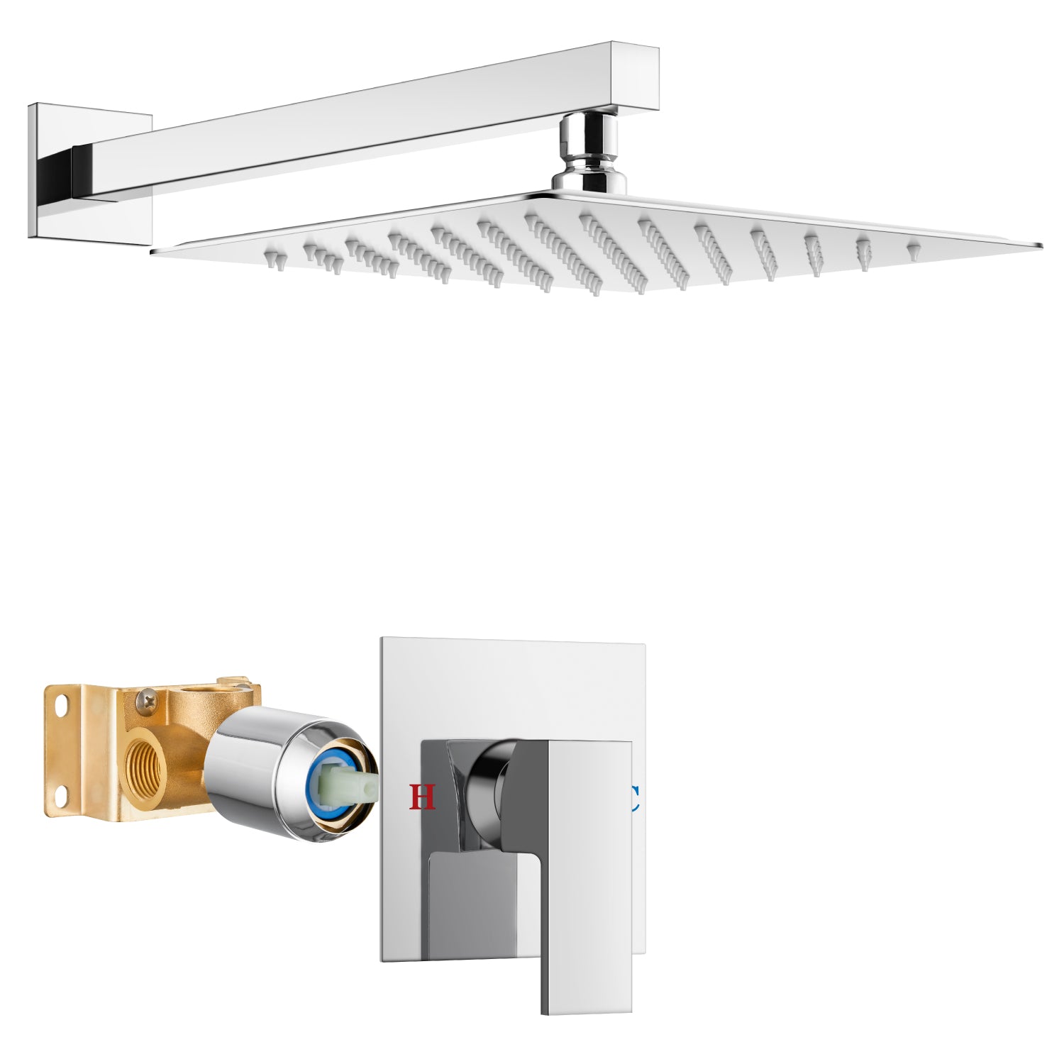 Airuida Shower Faucet Set, Single Function Shower Handle Wall Mount Bathroom Rainfall Shower Mixer, Square 10 Inch Shower Head Shower Valve and Trim Kit with Female Thread Rough-in Valve