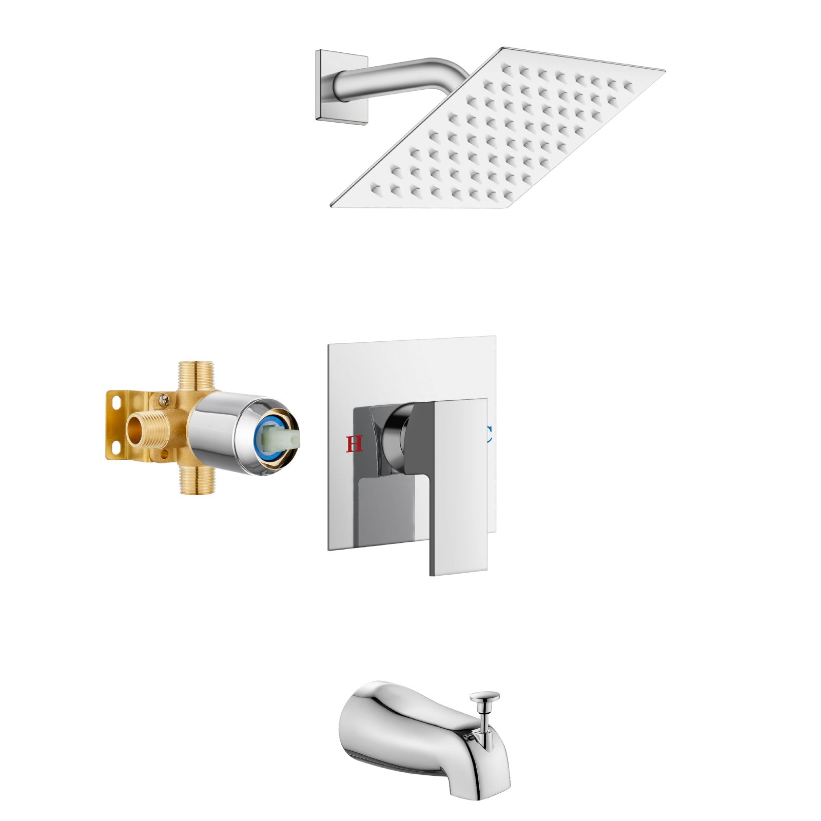 Airuida Shower Faucet Set with Tub Spout Bathtub Faucet Kit Shower Tub Faucet Set Complete Tub Shower Trim Kit with Solid Brass Rough-in Valve and Rainfall Square Showerhead