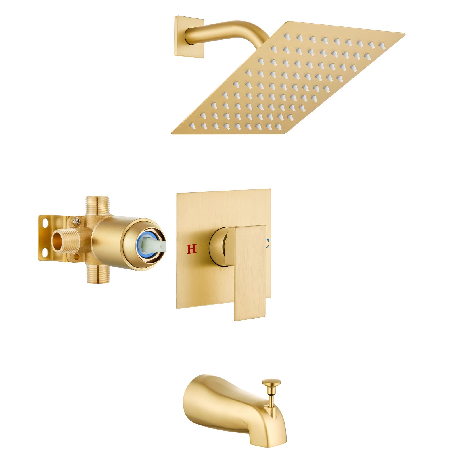 Airuida Shower Faucet Set with Tub Spout Bathtub Faucet Kit Shower Tub Faucet Set Complete Tub Shower Trim Kit with Solid Brass Rough-in Valve and Rainfall Square Showerhead