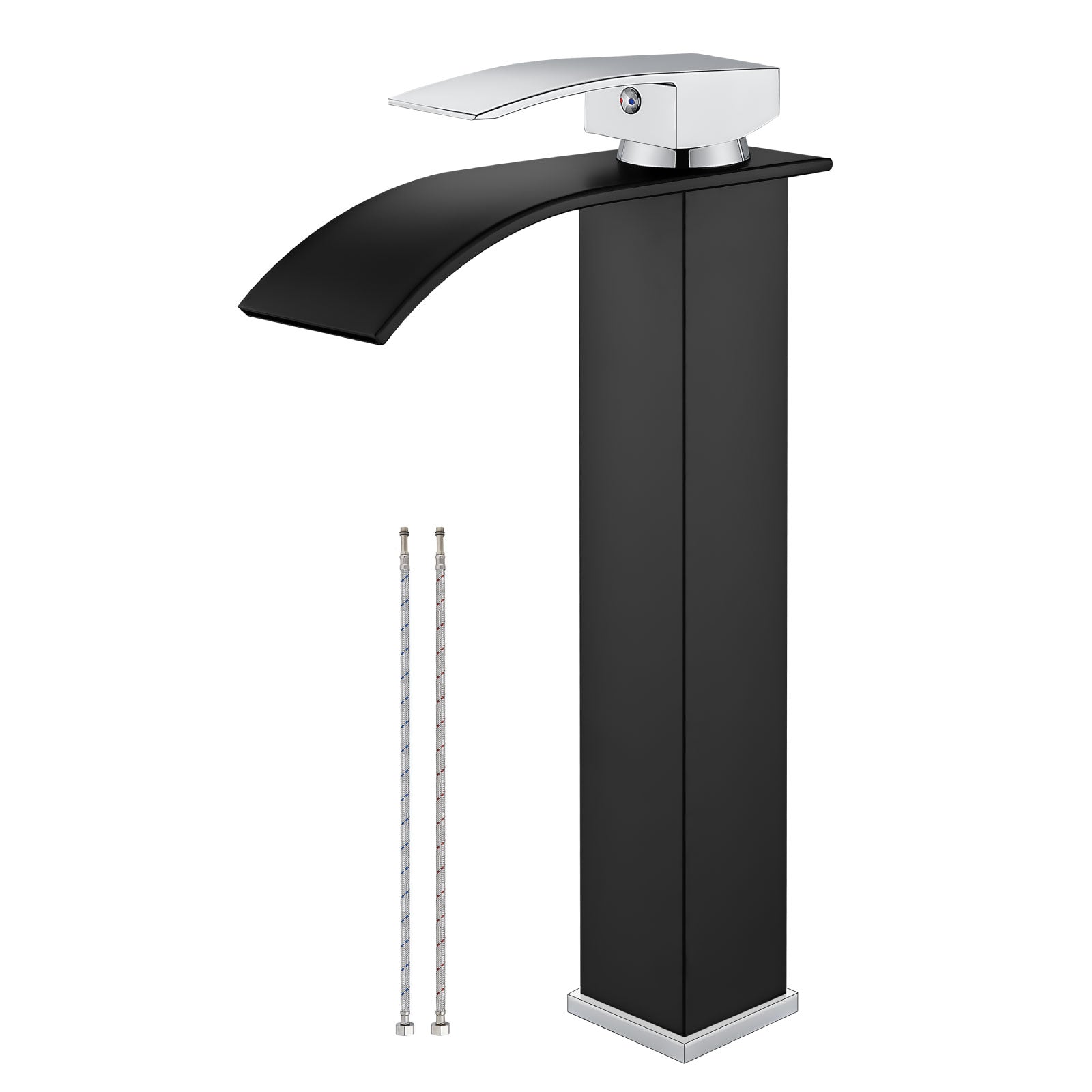 Airuida Vessel Sink Faucet, Tall Waterfall Bathroom Faucet, Single Handle One Hole Mixer Bowl Tap with Large Rectangular Spout, Bar Sink Faucet Lavatory Vanity