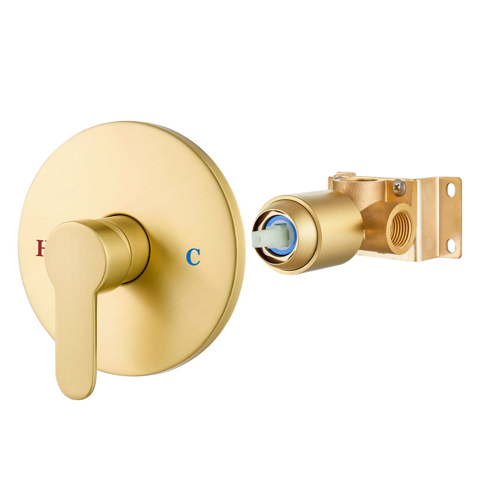 Airuida Round Single-Function Shower Handle Valve Trim Kit Shower Valves Wall Mount Brass Faucet Shower Rough-in Valve Bathroom Trim Kit Single Handle Tub Shower Valve Female Thread Brushed Gold