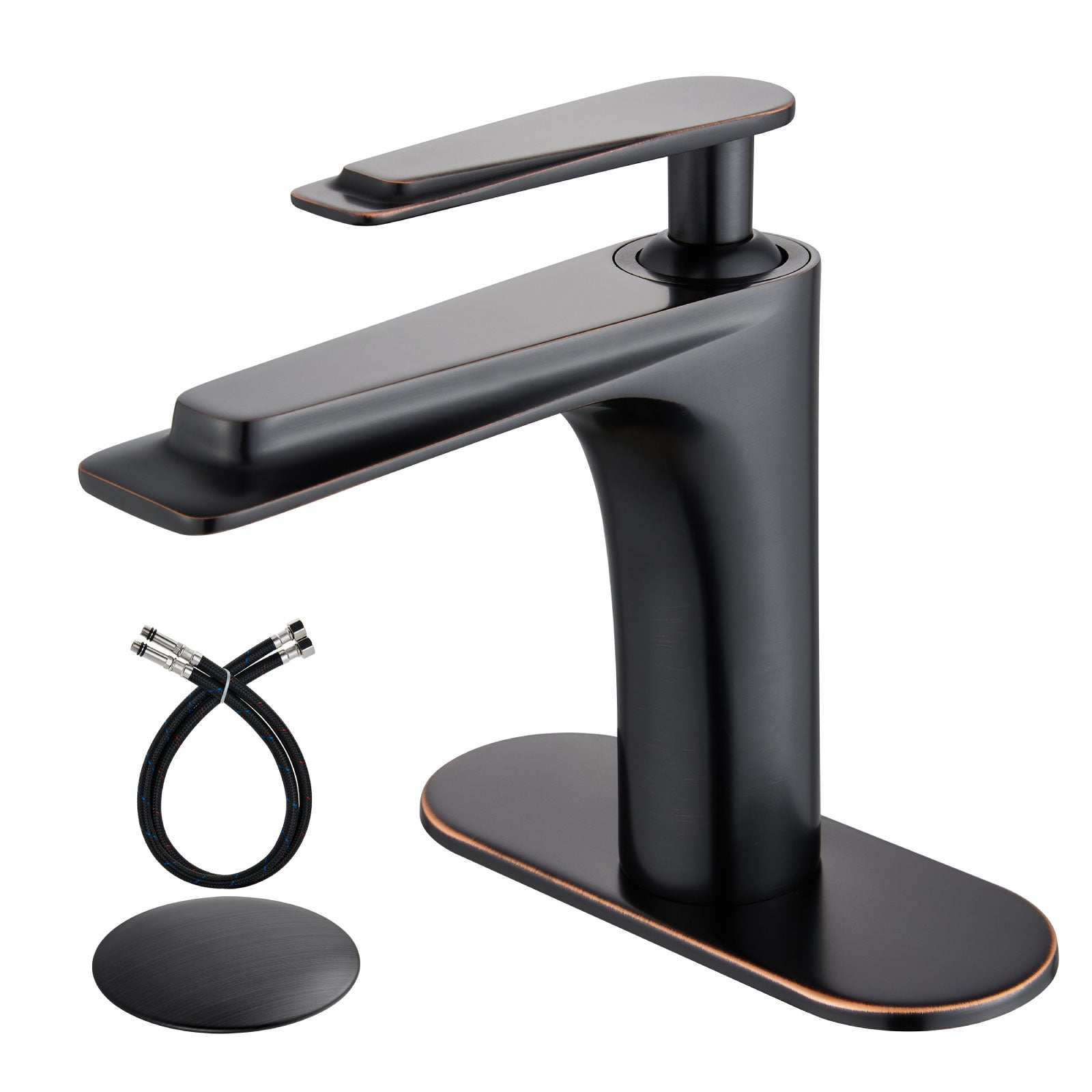 Airuida Single Handle Bathroom Sink Faucet 1 or 3 Hole Washbasin Mixer Tap Deck Mount Solid Brass Material Bath Lavatory Short Vanity Bathroom Faucet with Pop Up Drain and Deck Plate