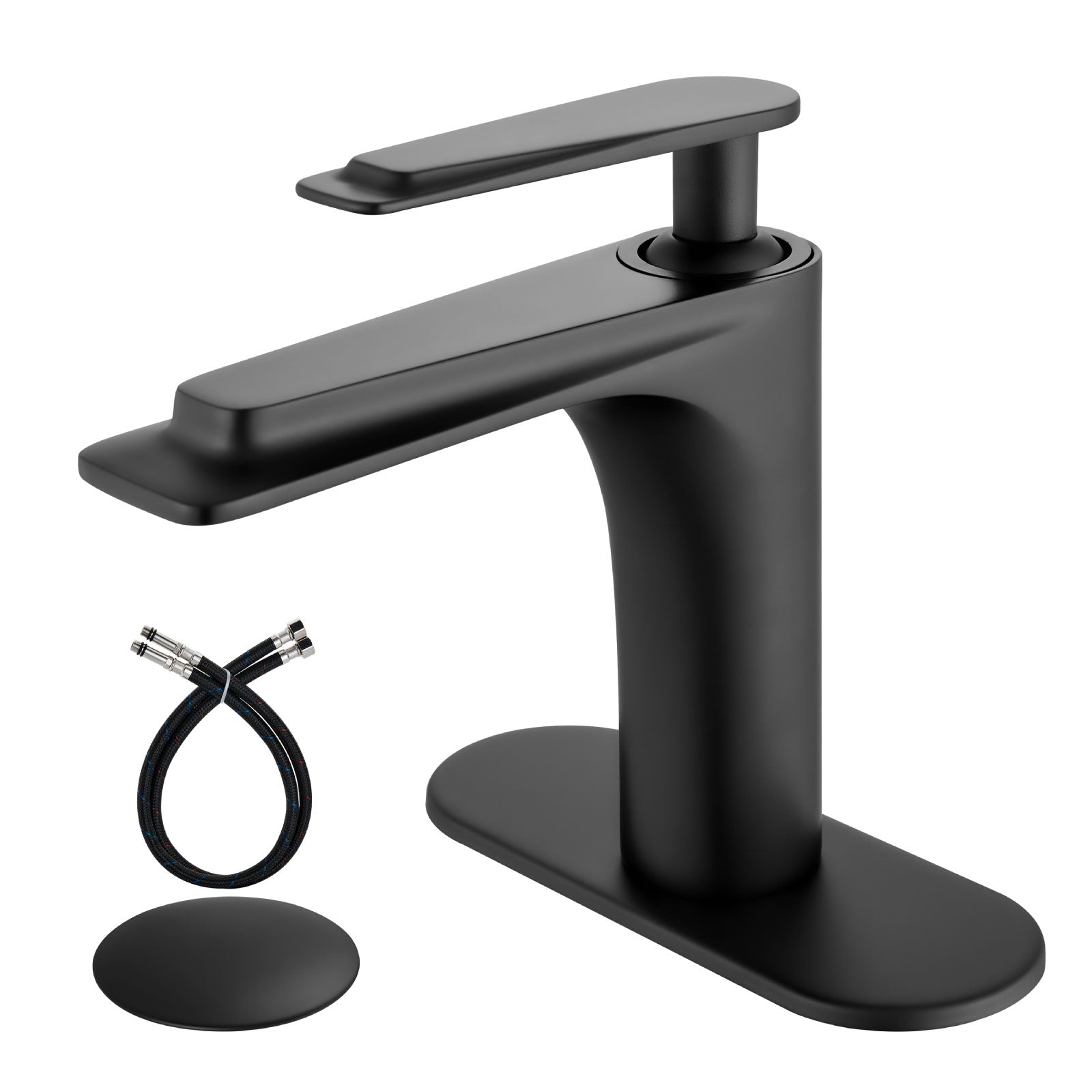 Airuida Single Handle Bathroom Sink Faucet 1 or 3 Hole Washbasin Mixer Tap Deck Mount Solid Brass Material Bath Lavatory Short Vanity Bathroom Faucet with Pop Up Drain and Deck Plate