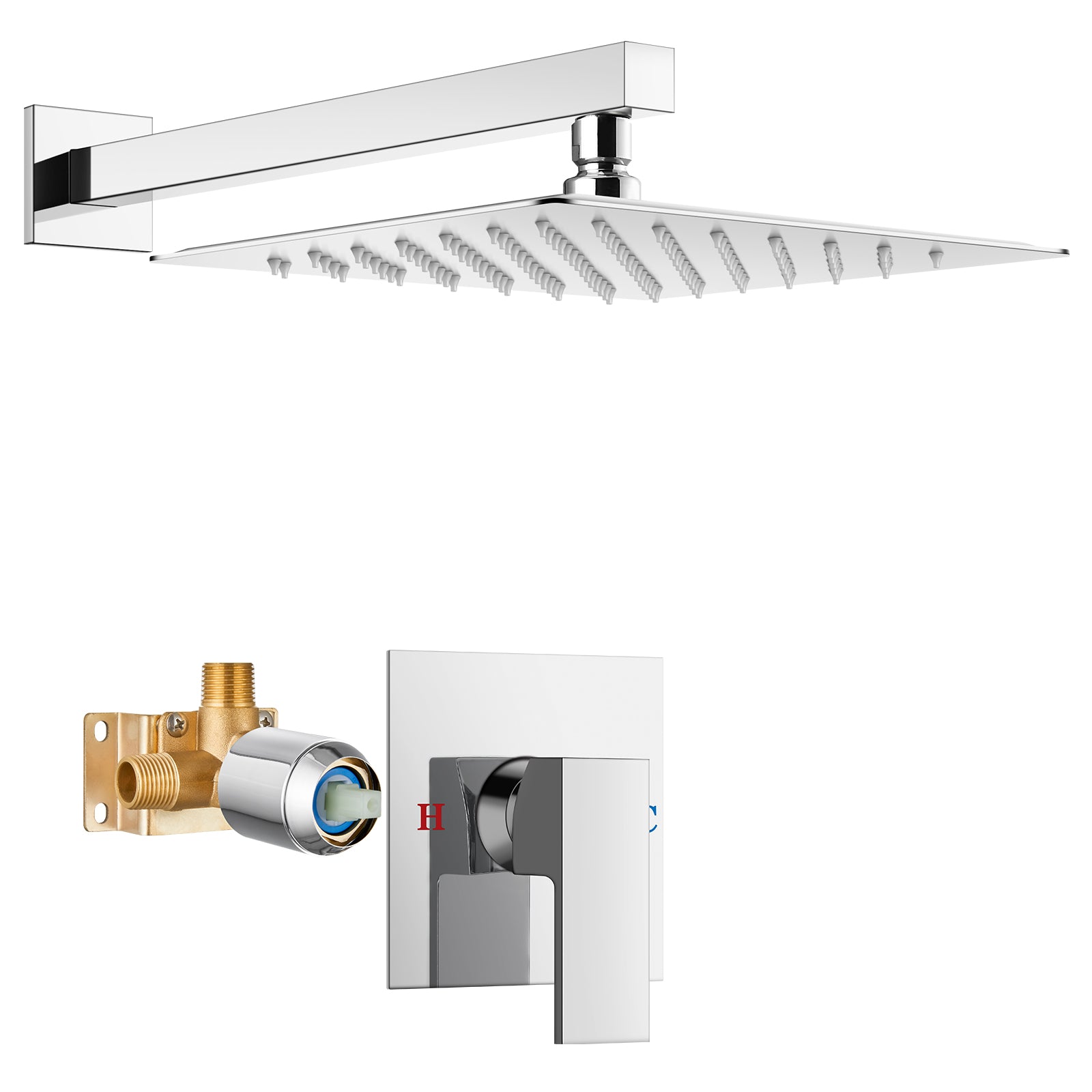 Airuida Shower Faucet Set, Single Function Wall Mount Bathroom Rainfall Shower System, Shower Head Shower Valve and Trim Kit with Male Thread Rough-in Valve