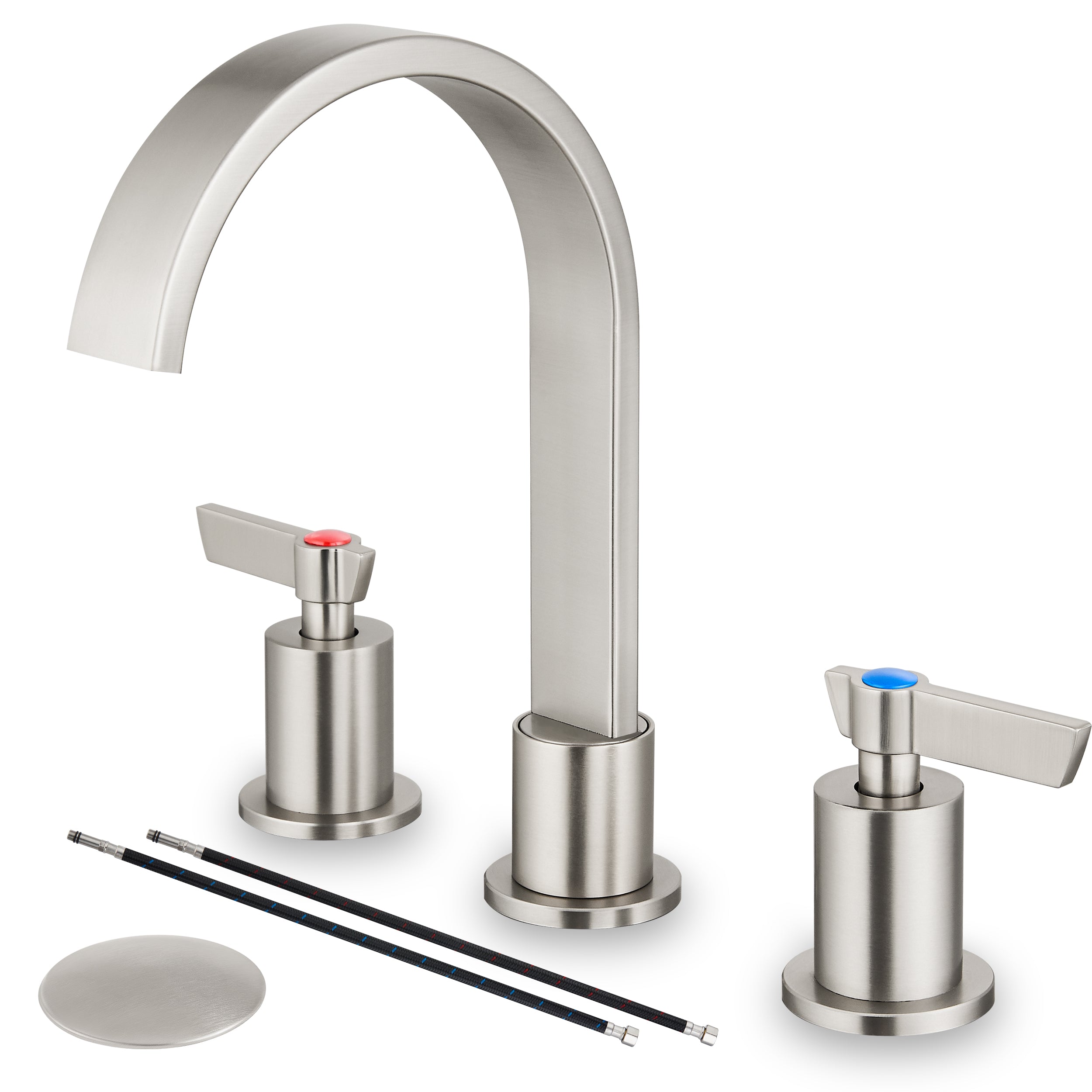 Airuida 3 Hole Bathroom Faucet,8 inch Widespread Tap 2 Handles Stainless Steel Lavatory Vanity Sink Faucets with Pop Up Drain 360 Degree Swivel Waterfall Spout