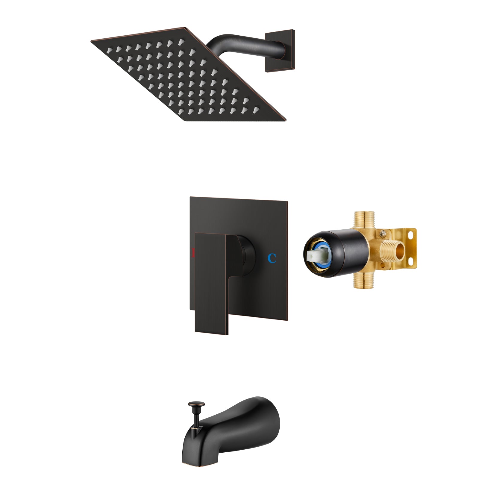 Airuida Shower Faucet Set with Tub Spout Bathtub Faucet Kit Shower Tub Faucet Set Complete Tub Shower Trim Kit with Solid Brass Rough-in Valve and Rainfall Square Showerhead