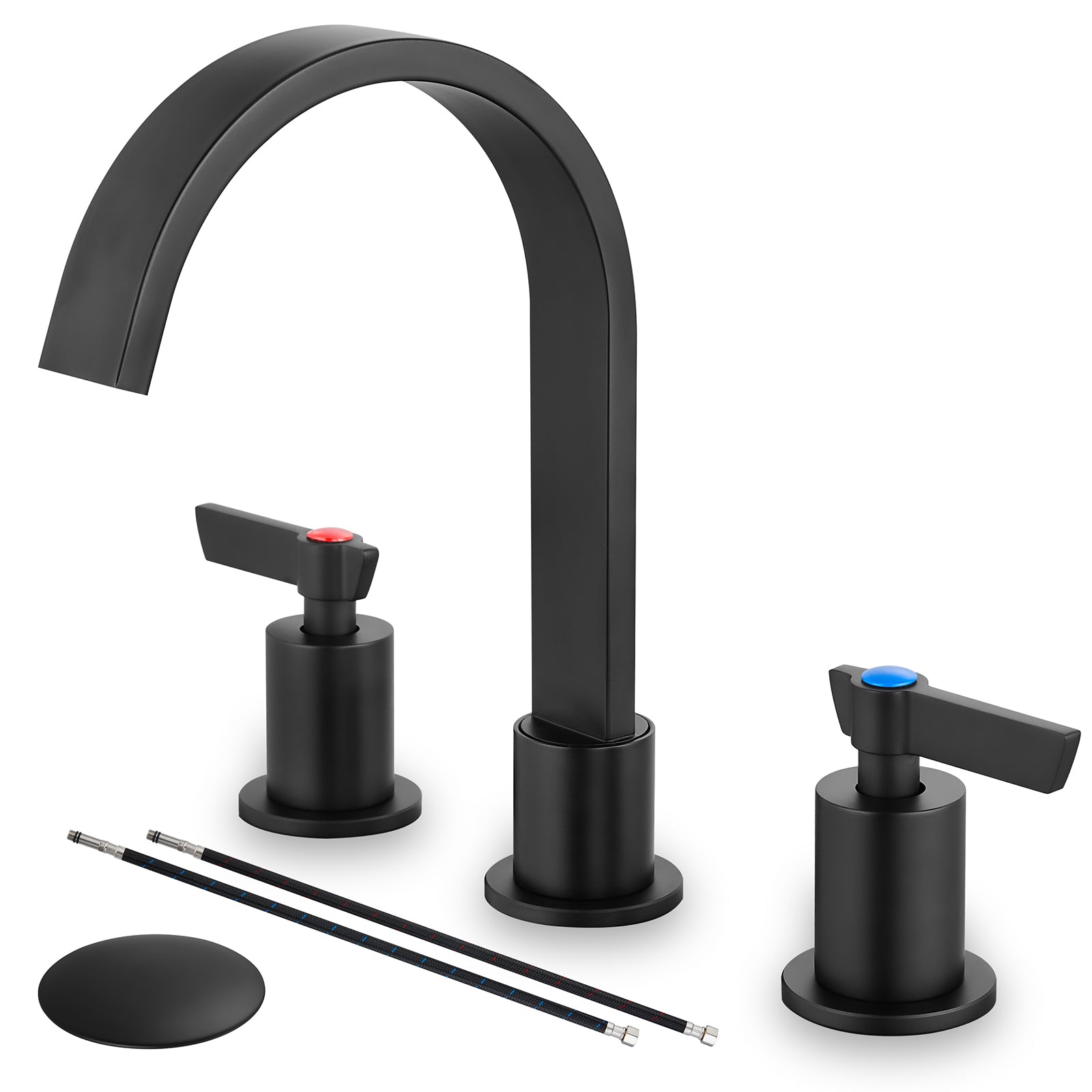 Airuida 3 Hole Bathroom Faucet,8 inch Widespread Tap 2 Handles Stainless Steel Lavatory Vanity Sink Faucets with Pop Up Drain 360 Degree Swivel Waterfall Spout