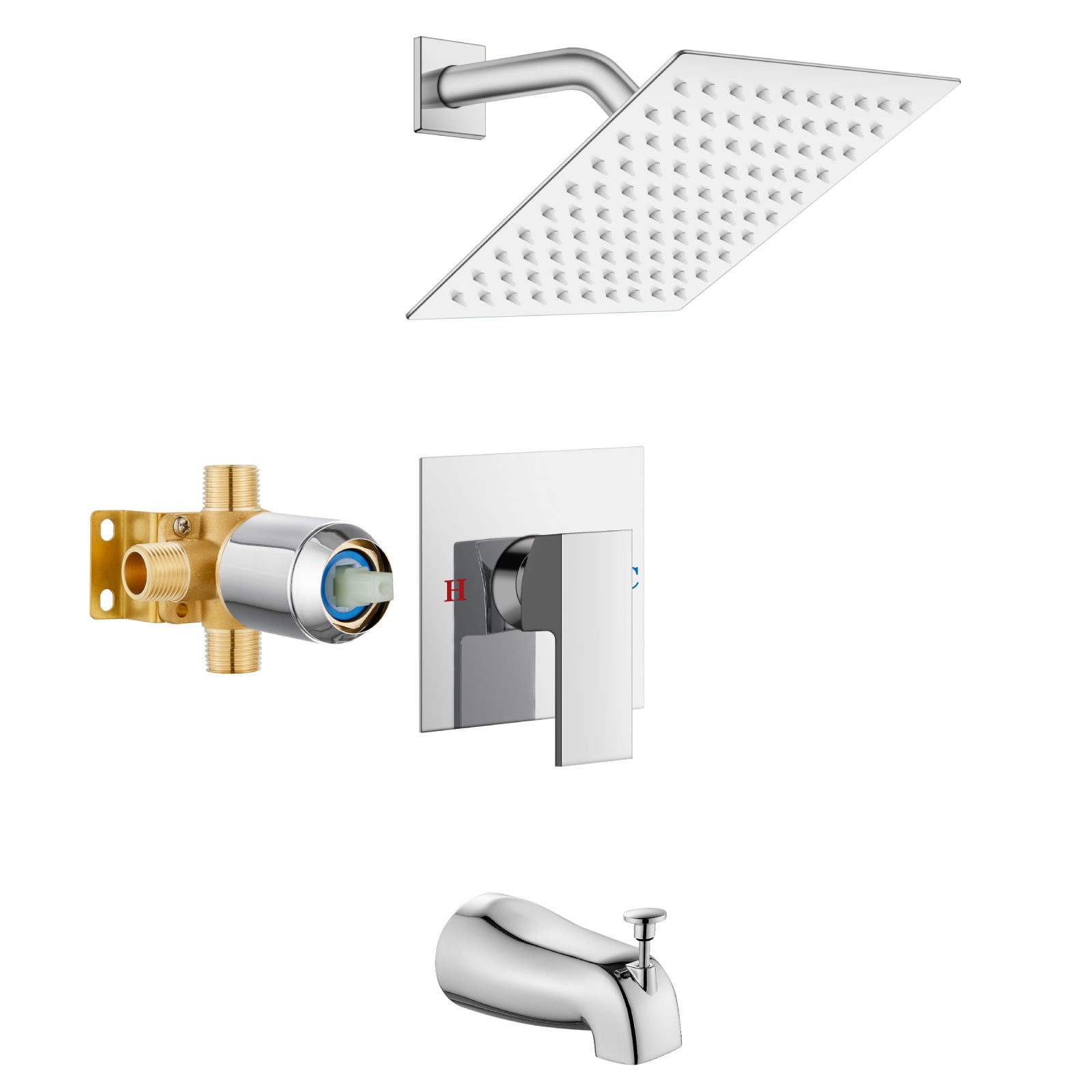 Airuida Shower Faucet Set with Tub Spout Bathtub Faucet Kit Shower Tub Faucet Set Complete Tub Shower Trim Kit with Solid Brass Rough-in Valve and Rainfall Square Showerhead