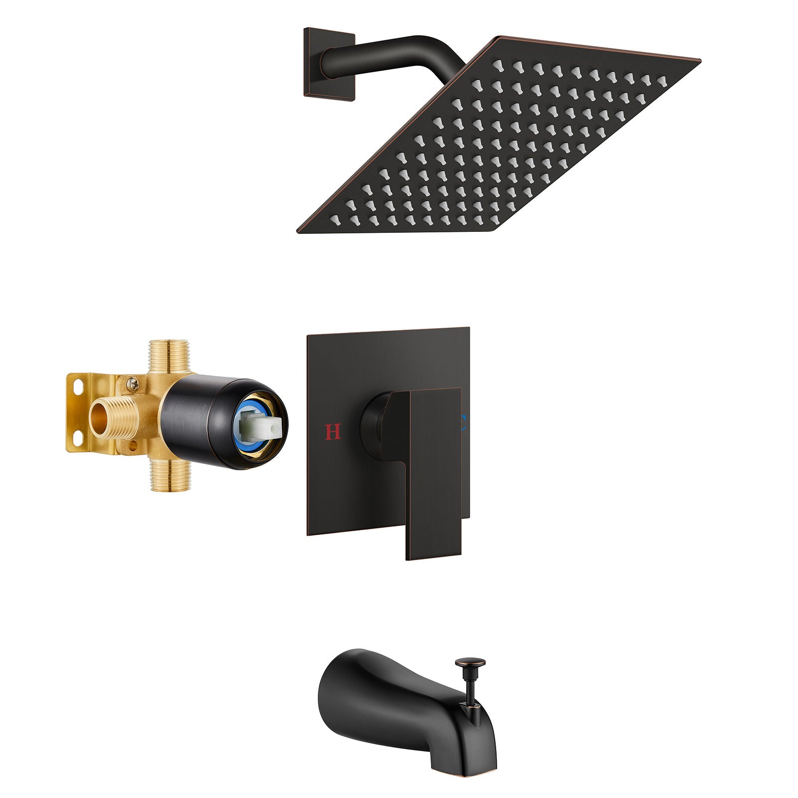 Airuida Shower Faucet Set with Tub Spout Bathtub Faucet Kit Shower Tub Faucet Set Complete Tub Shower Trim Kit with Solid Brass Rough-in Valve and Rainfall Square Showerhead