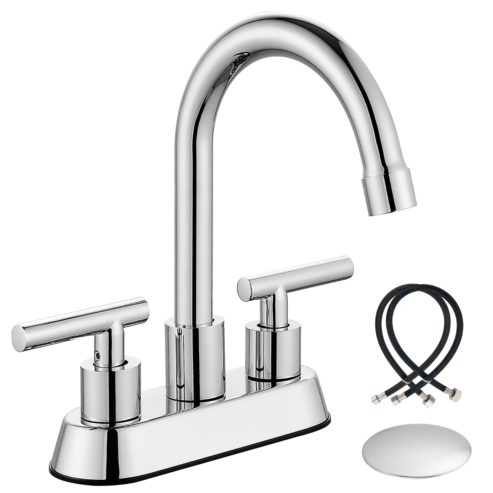 Airuida 4 Inch Centerset Bathroom Faucets,2 Handle Bathroom Sink Faucet Stainless Steel,Two Hole Restroom Vanity Faucet with Pop Up Drain 2 Water Supply Lines and Swivel Round Spout Chrome Polish