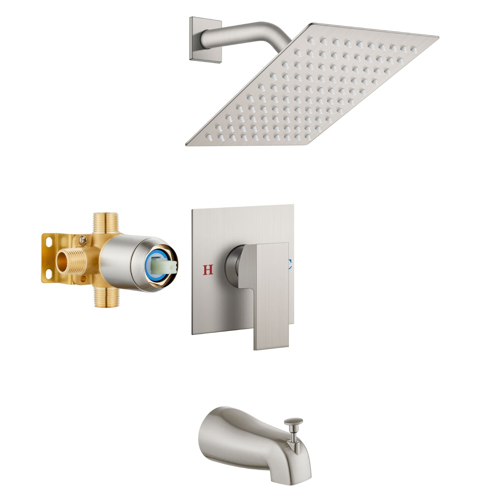 Airuida Shower Faucet Set with Tub Spout Bathtub Faucet Kit Shower Tub Faucet Set Complete Tub Shower Trim Kit with Solid Brass Rough-in Valve and Rainfall Square Showerhead