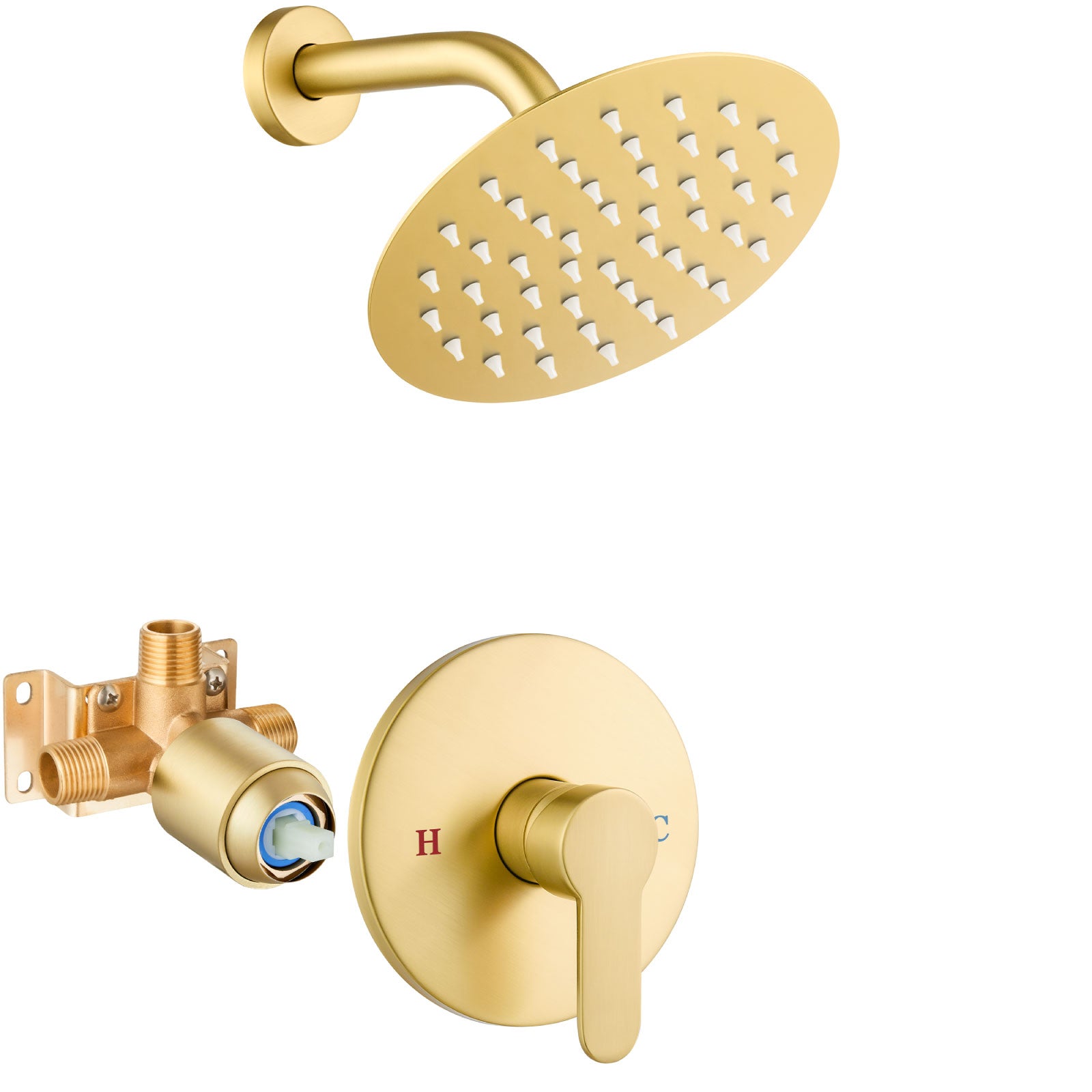 Airuida Shower Faucet Set,Single Function Shower Trim Kit,Wall Mount 6 Inch Round Rainfall Shower Head and Handle Set,Single Handle Shower System Set Male Threads Rough-in Valve Brushed Gold