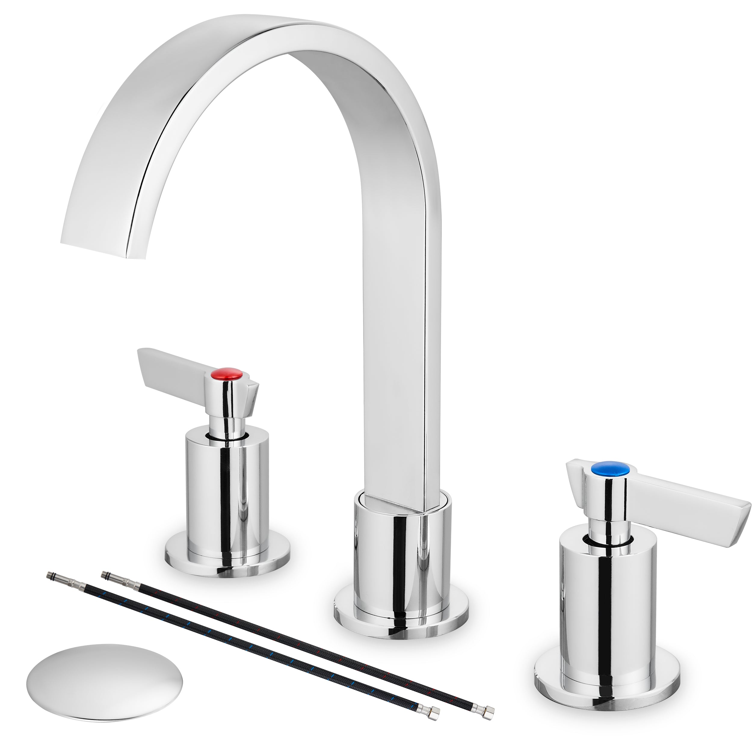 Airuida 3 Hole Bathroom Faucet,8 inch Widespread Tap 2 Handles Stainless Steel Lavatory Vanity Sink Faucets with Pop Up Drain 360 Degree Swivel Waterfall Spout