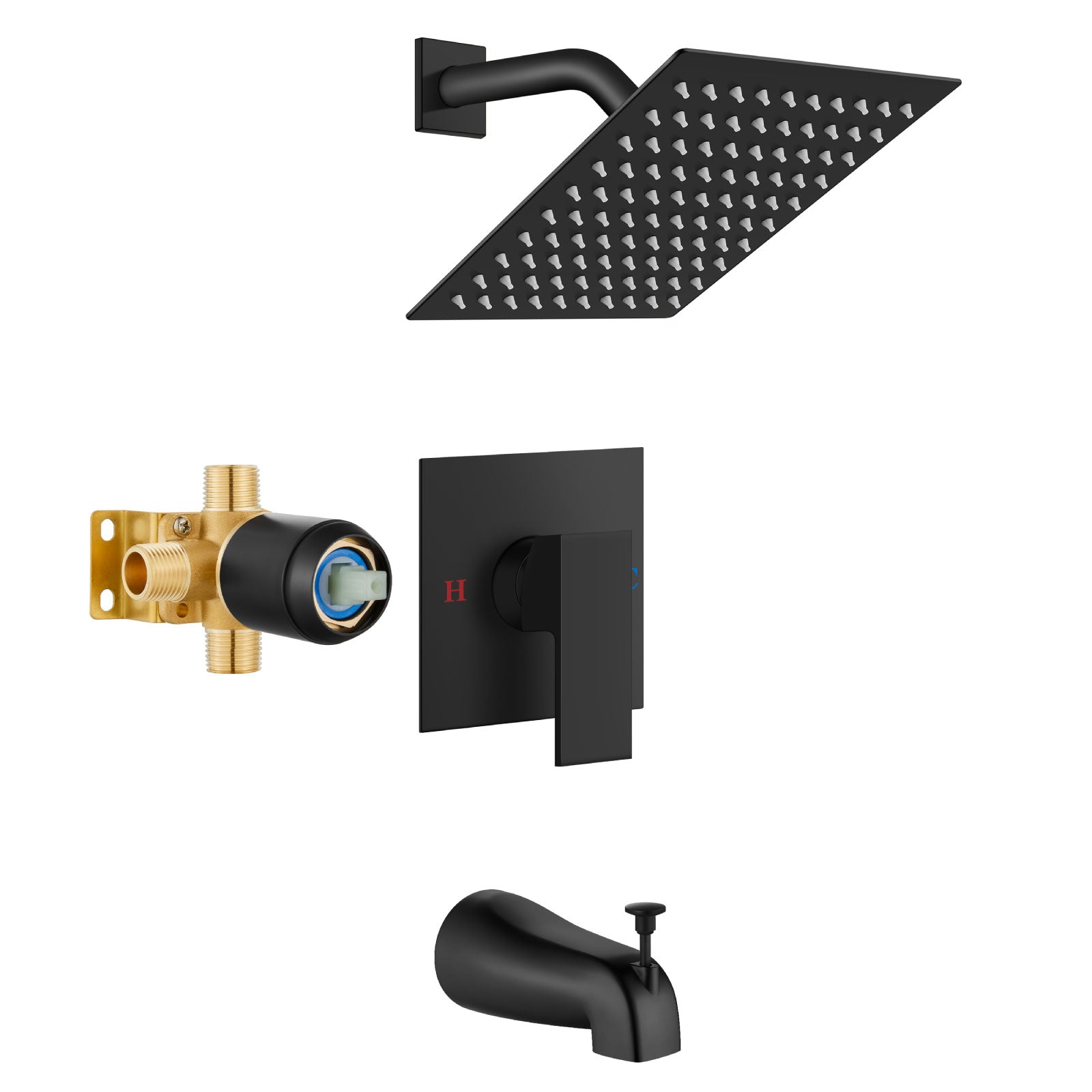 Airuida Shower Faucet Set with Tub Spout Bathtub Faucet Kit Shower Tub Faucet Set Complete Tub Shower Trim Kit with Solid Brass Rough-in Valve and Rainfall Square Showerhead