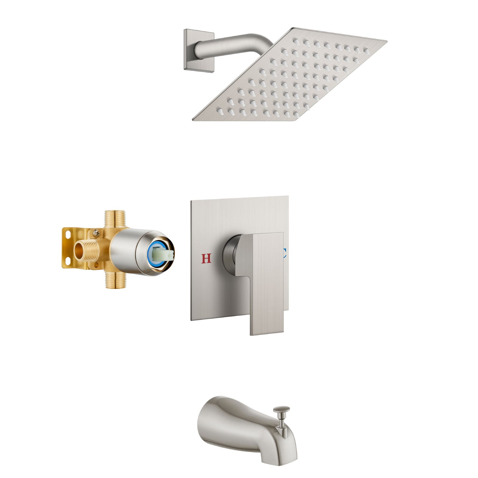 Airuida Shower Faucet Set with Tub Spout Bathtub Faucet Kit Shower Tub Faucet Set Complete Tub Shower Trim Kit with Solid Brass Rough-in Valve and Rainfall Square Showerhead