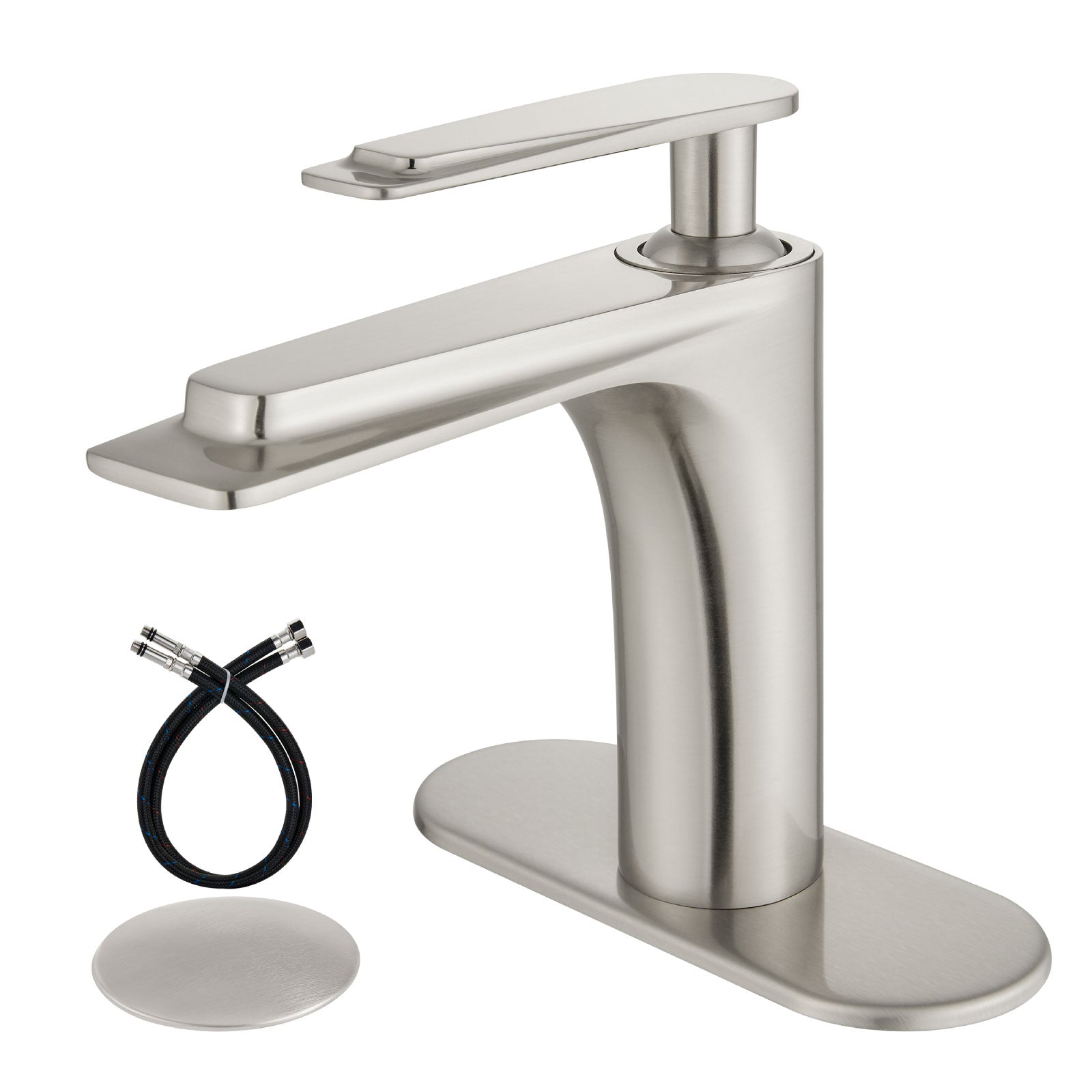 Airuida Single Handle Bathroom Sink Faucet 1 or 3 Hole Washbasin Mixer Tap Deck Mount Solid Brass Material Bath Lavatory Short Vanity Bathroom Faucet with Pop Up Drain and Deck Plate
