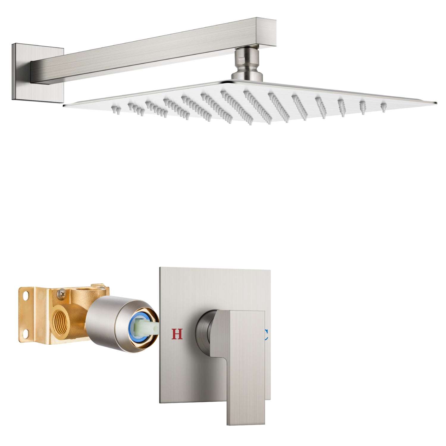 Airuida Shower Faucet Set, Single Function Shower Handle Wall Mount Bathroom Rainfall Shower Mixer, Square 10 Inch Shower Head Shower Valve and Trim Kit with Female Thread Rough-in Valve