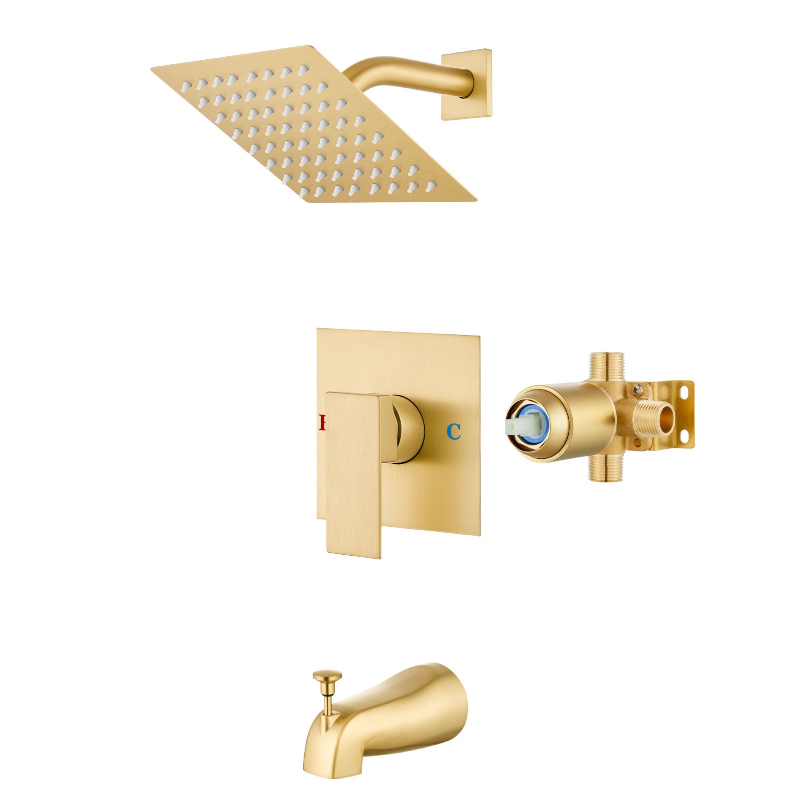 Airuida Shower Faucet Set with Tub Spout Bathtub Faucet Kit Shower Tub Faucet Set Complete Tub Shower Trim Kit with Solid Brass Rough-in Valve and Rainfall Square Showerhead