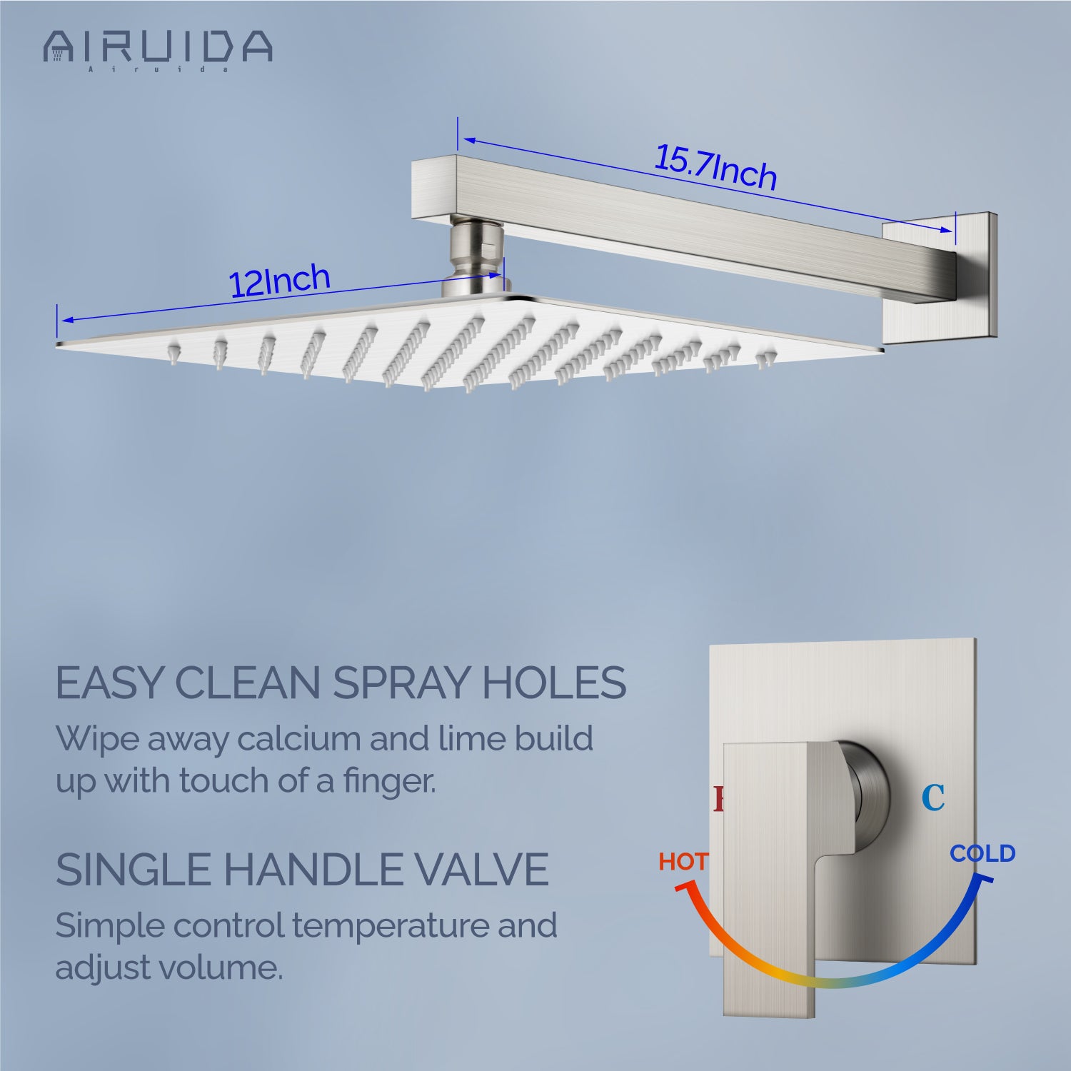 Airuida Shower Faucet Set, Single Function Wall Mount Bathroom Rainfall Shower System, Shower Head Shower Valve and Trim Kit with Male Thread Rough-in Valve