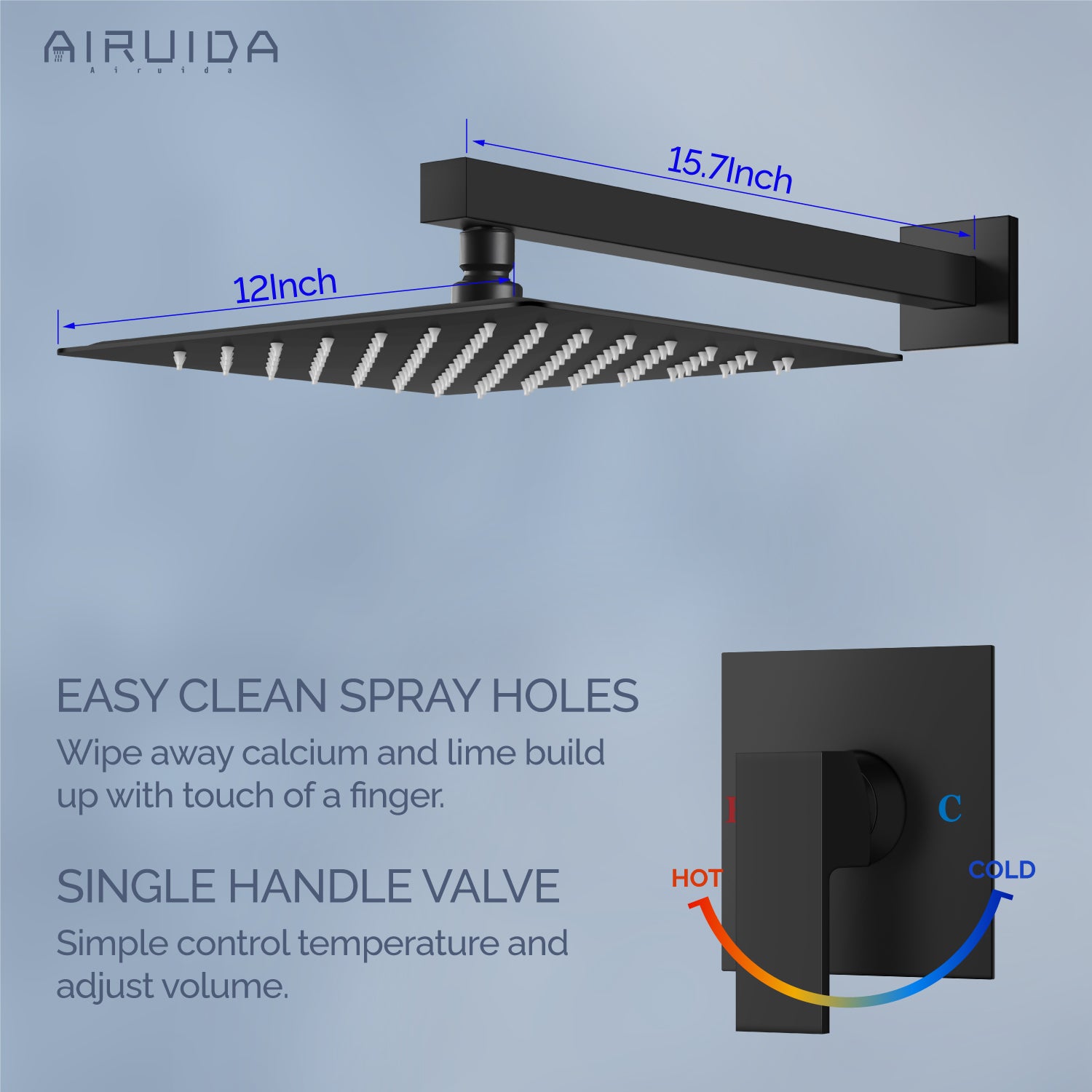 Airuida Shower Faucet Set, Single Function Wall Mount Bathroom Rainfall Shower System, Shower Head Shower Valve and Trim Kit with Male Thread Rough-in Valve