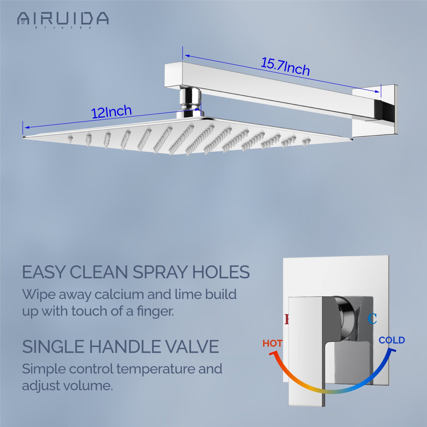 Airuida Shower Faucet Set, Single Function Wall Mount Bathroom Rainfall Shower System, Shower Head Shower Valve and Trim Kit with Male Thread Rough-in Valve
