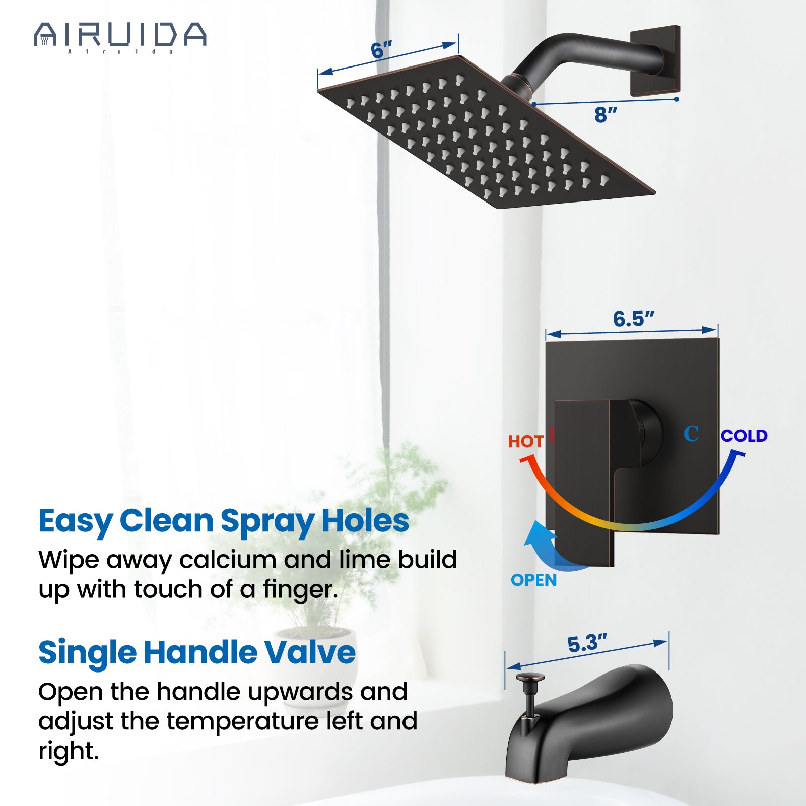 Airuida Shower Faucet Set with Tub Spout Bathtub Faucet Kit Shower Tub Faucet Set Complete Tub Shower Trim Kit with Solid Brass Rough-in Valve and Rainfall Square Showerhead
