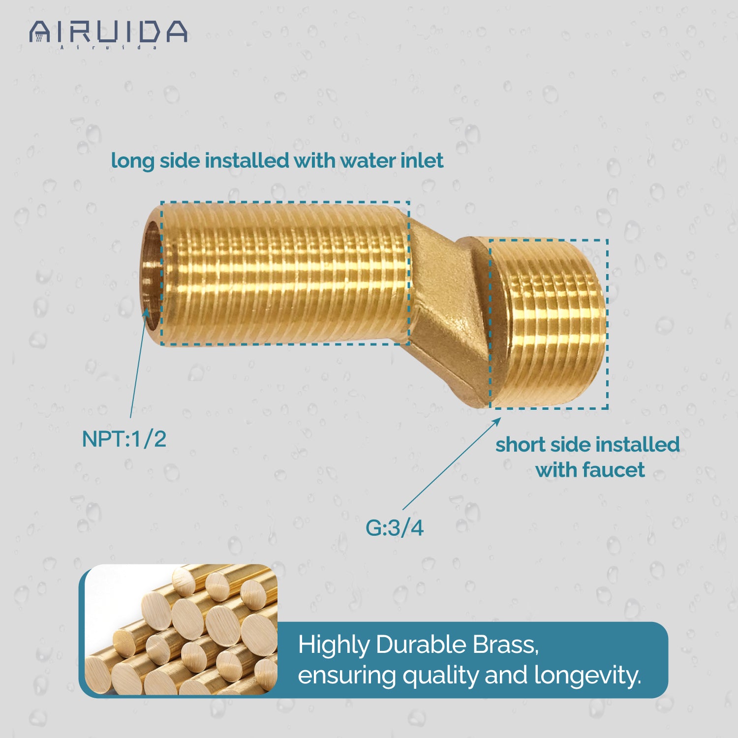 Airuida Solid Brass 3/4"Male × 1/2"Male thread Bend Angle Adapter Faucet Adapter 2 Pieces Included