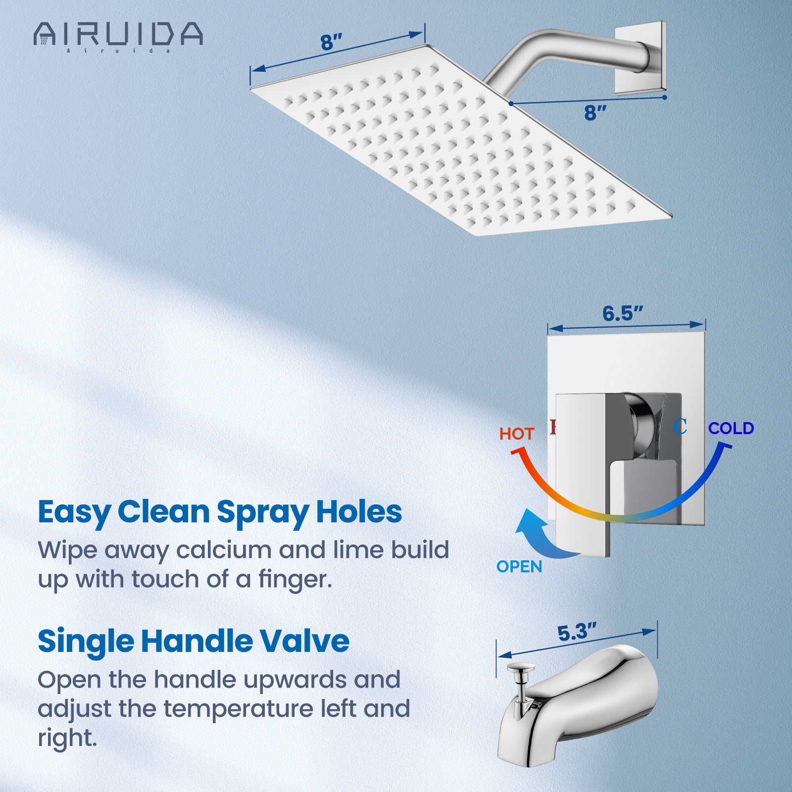 Airuida Shower Faucet Set with Tub Spout Bathtub Faucet Kit Shower Tub Faucet Set Complete Tub Shower Trim Kit with Solid Brass Rough-in Valve and Rainfall Square Showerhead