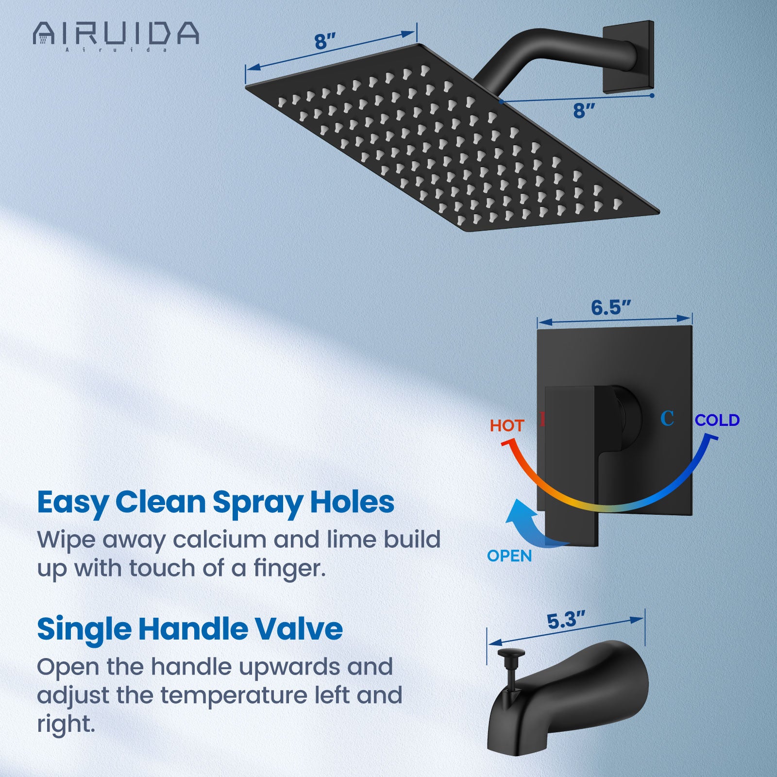 Airuida Shower Faucet Set with Tub Spout Bathtub Faucet Kit Shower Tub Faucet Set Complete Tub Shower Trim Kit with Solid Brass Rough-in Valve and Rainfall Square Showerhead