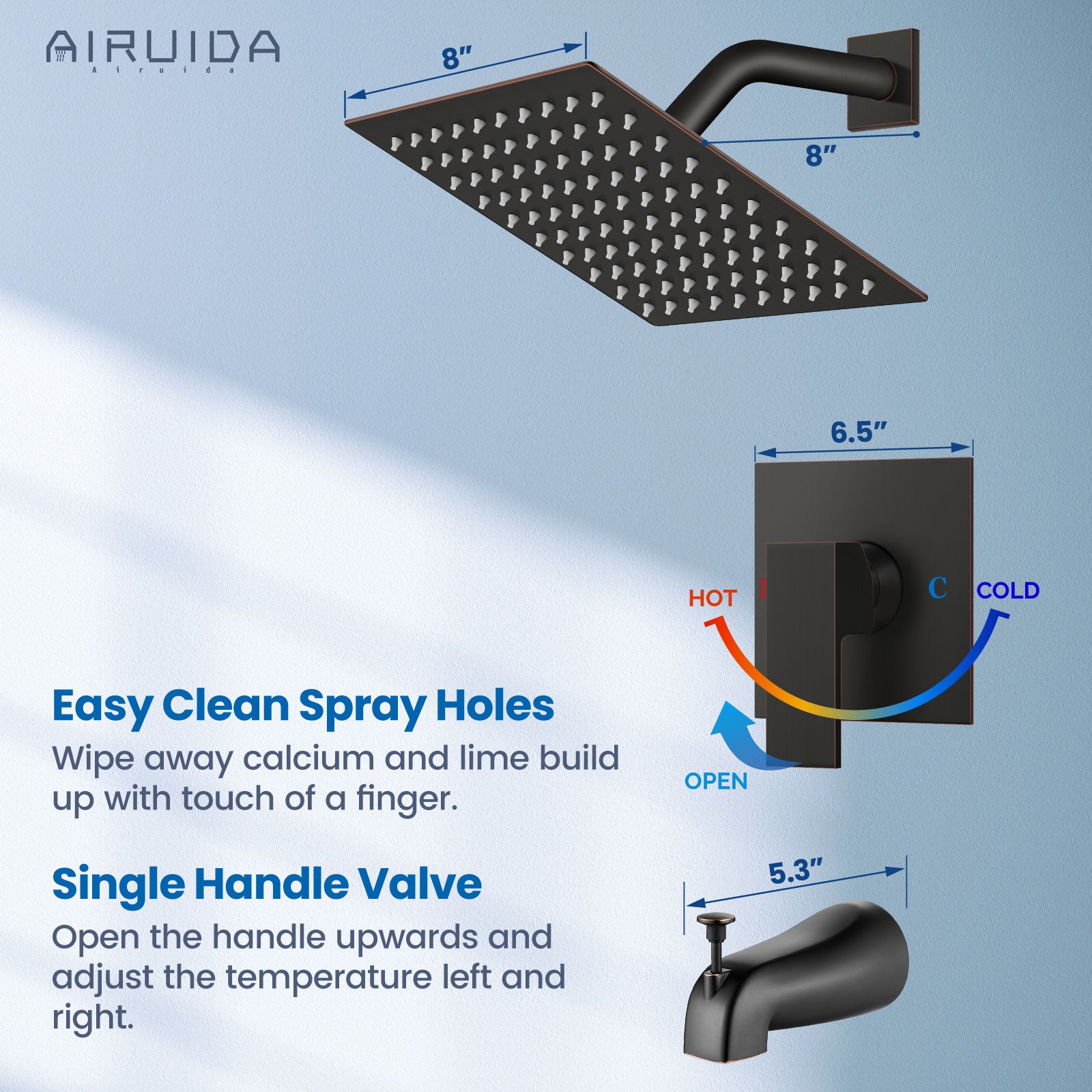 Airuida Shower Faucet Set with Tub Spout Bathtub Faucet Kit Shower Tub Faucet Set Complete Tub Shower Trim Kit with Solid Brass Rough-in Valve and Rainfall Square Showerhead