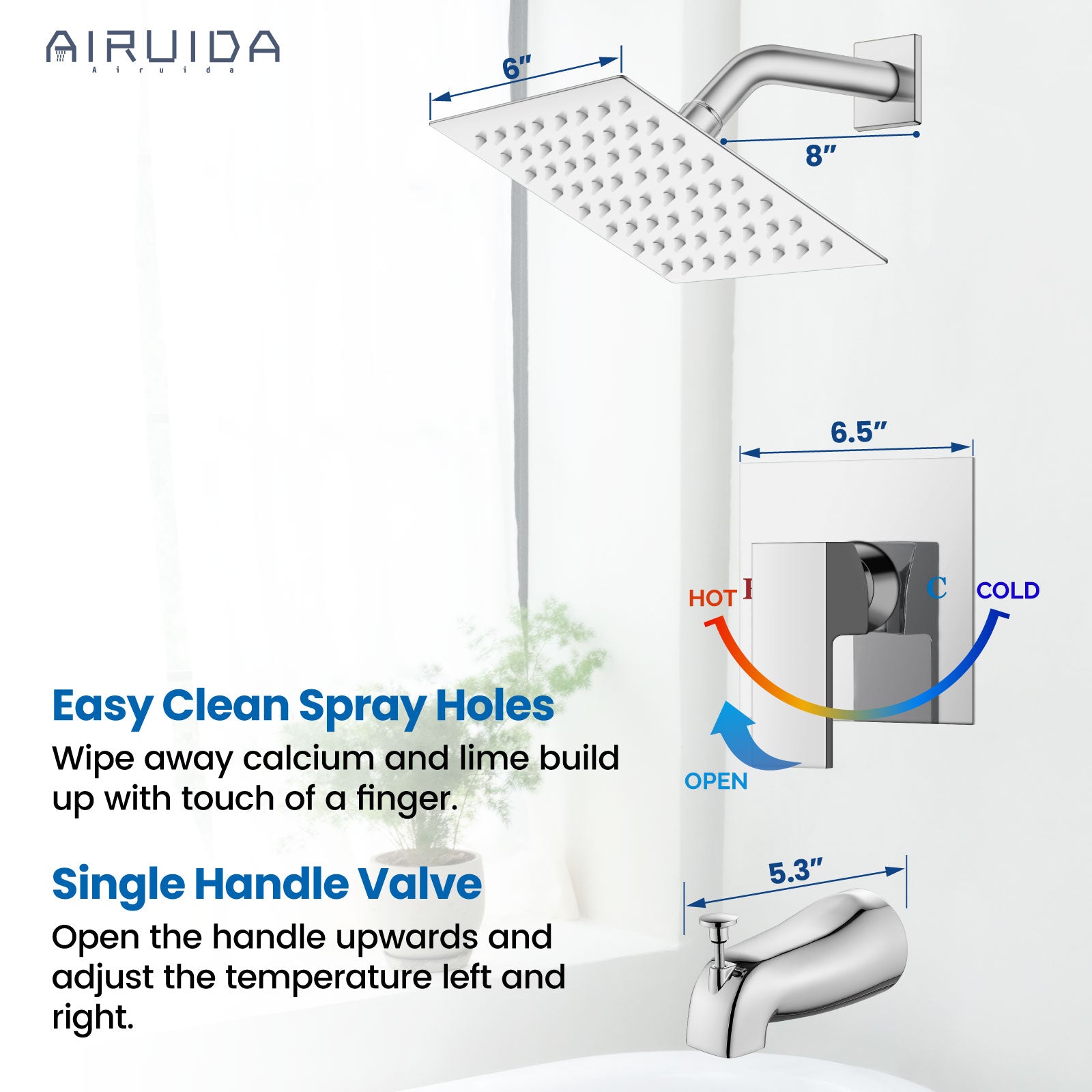 Airuida Shower Faucet Set with Tub Spout Bathtub Faucet Kit Shower Tub Faucet Set Complete Tub Shower Trim Kit with Solid Brass Rough-in Valve and Rainfall Square Showerhead