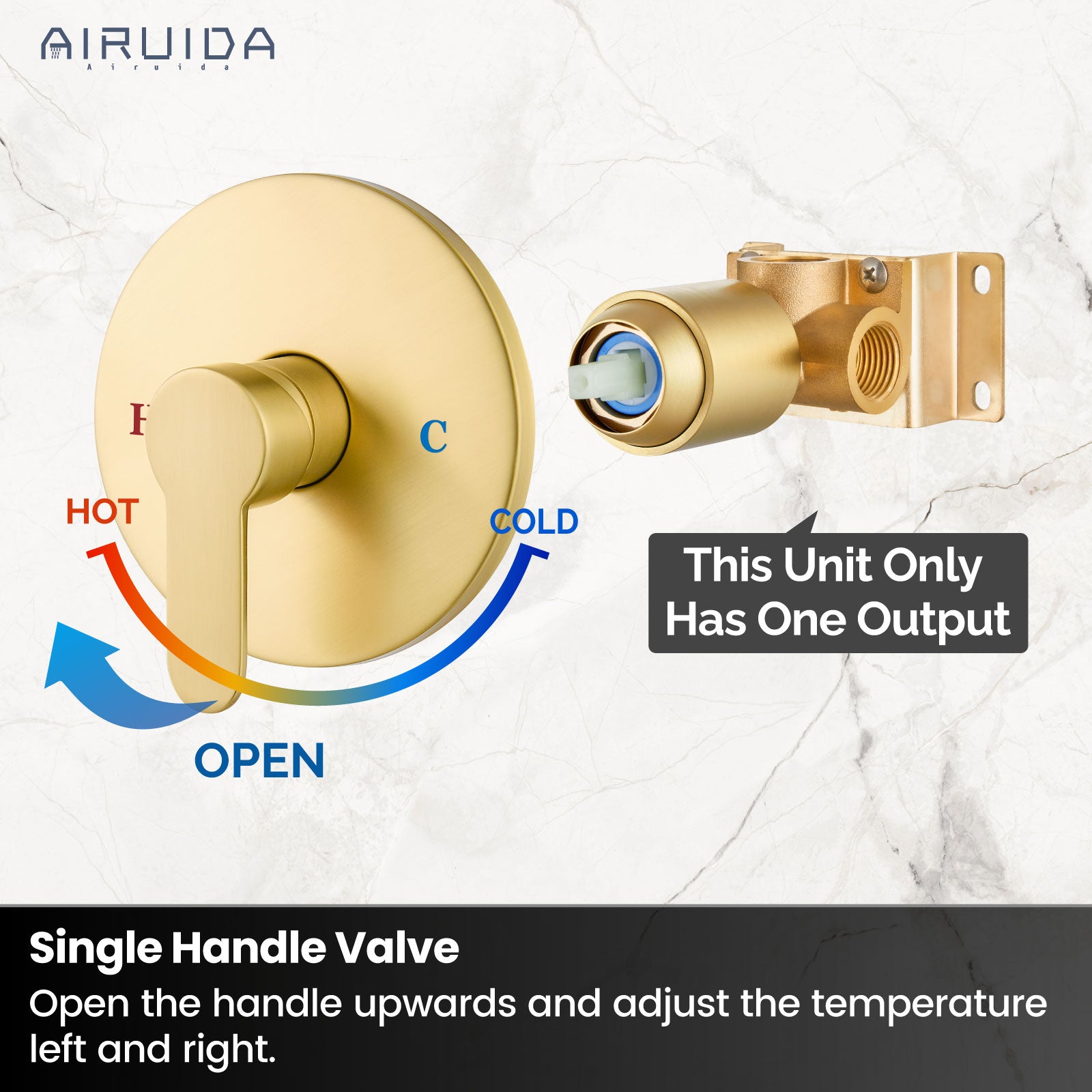 Airuida Round Single-Function Shower Handle Valve Trim Kit Shower Valves Wall Mount Brass Faucet Shower Rough-in Valve Bathroom Trim Kit Single Handle Tub Shower Valve Female Thread Brushed Gold