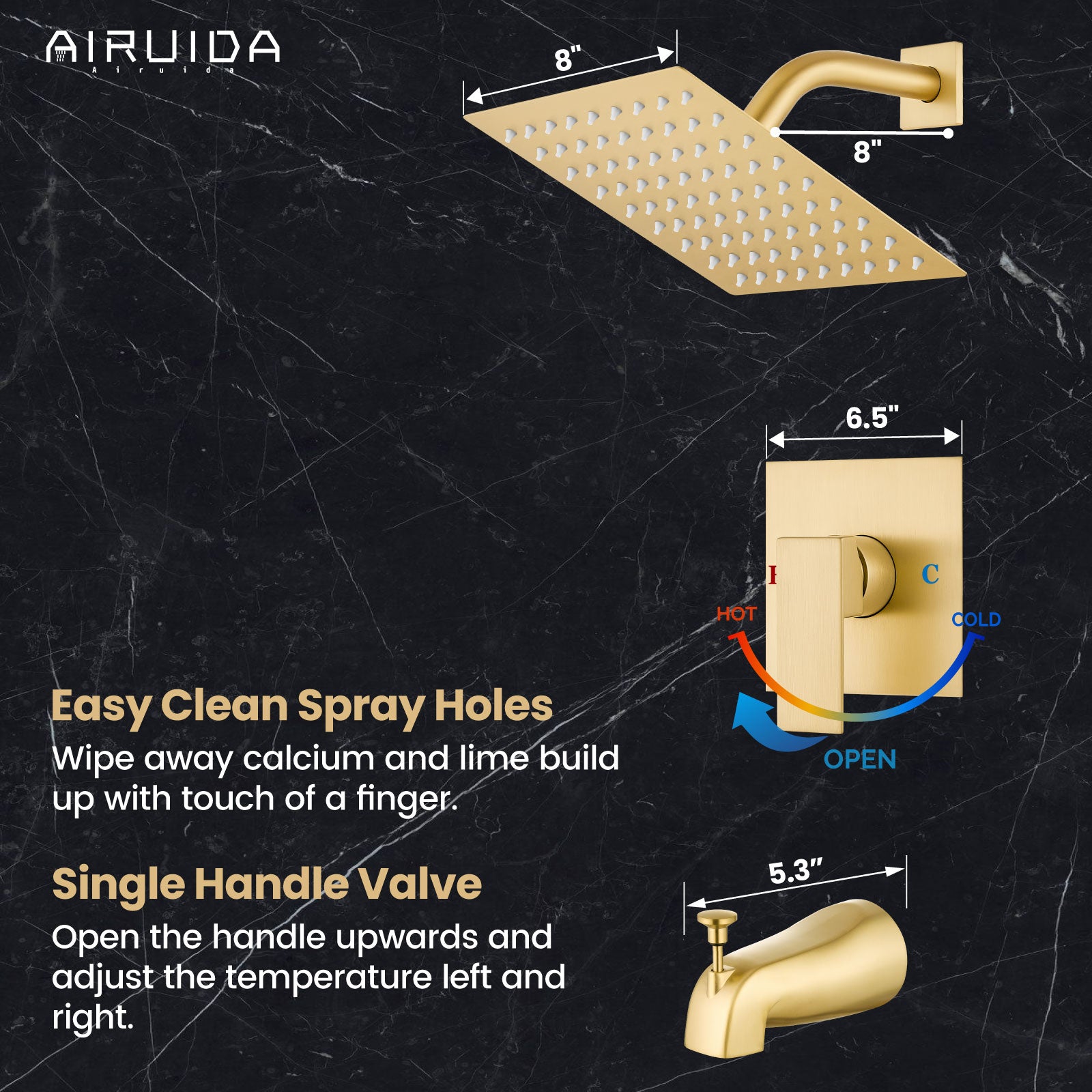 Airuida Shower Faucet Set with Tub Spout Bathtub Faucet Kit Shower Tub Faucet Set Complete Tub Shower Trim Kit with Solid Brass Rough-in Valve and Rainfall Square Showerhead