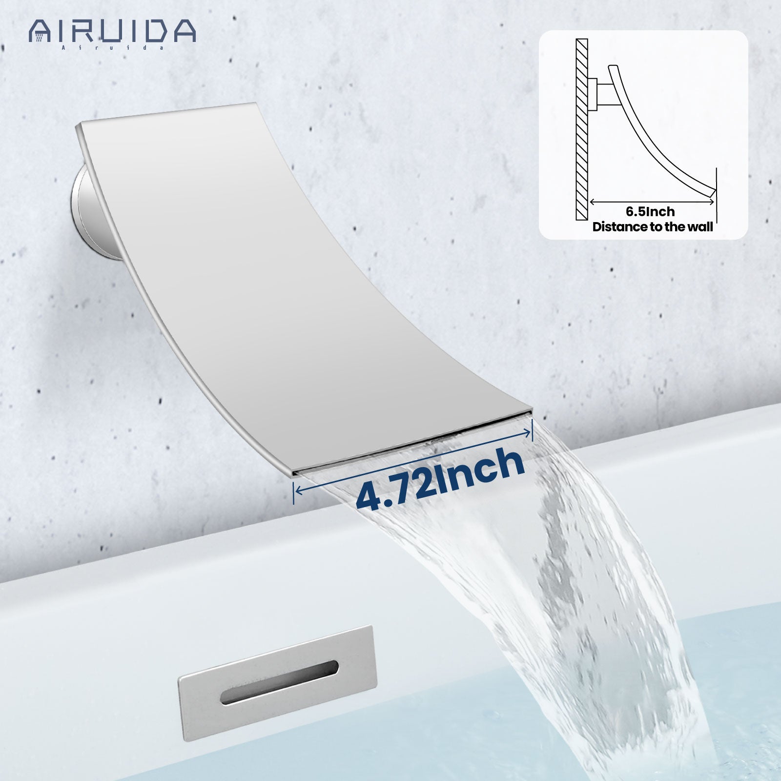 Airuida Wall Mount Tub Faucet with Waterfall Tub Spout Wall Mounted Bathtub Faucet with Handheld Shower Single Handle Tub Filler Shower Faucet Set with Rough-in valve Curved Spout Chrome Polish