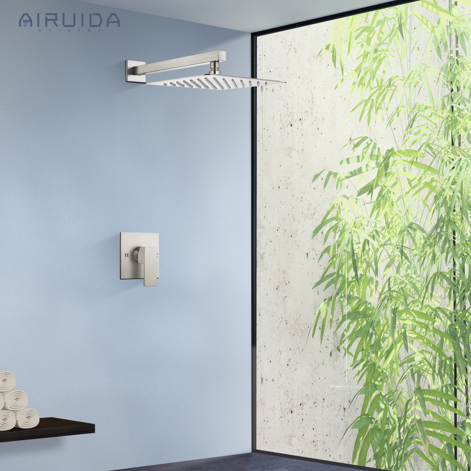Airuida Shower Faucet Set, Single Function Wall Mount Bathroom Rainfall Shower System, Shower Head Shower Valve and Trim Kit with Male Thread Rough-in Valve