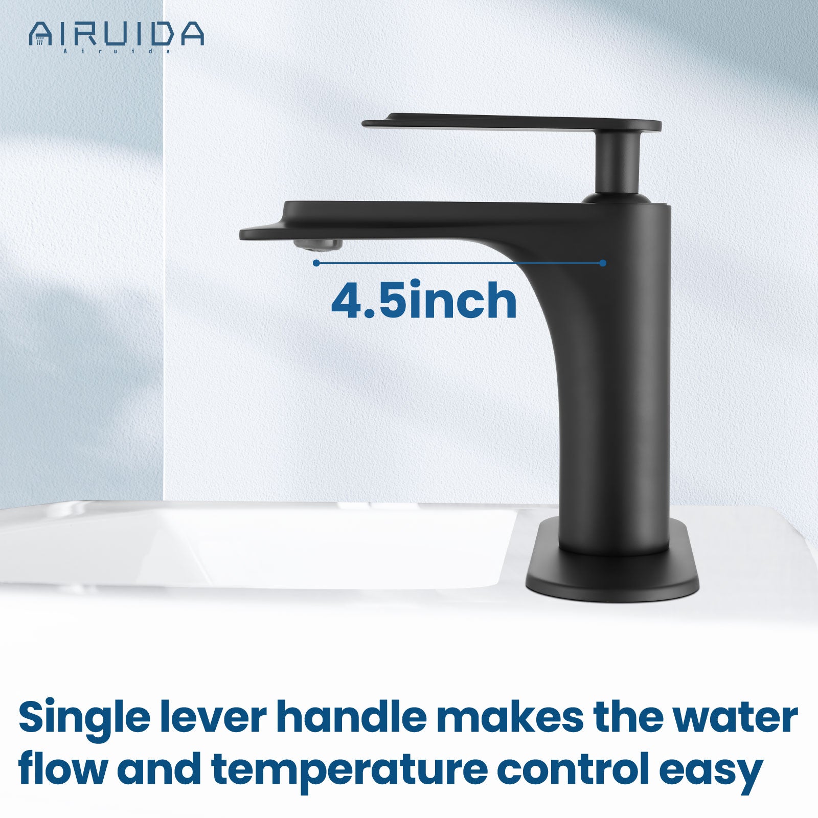 Airuida Single Handle Bathroom Sink Faucet 1 or 3 Hole Washbasin Mixer Tap Deck Mount Solid Brass Material Bath Lavatory Short Vanity Bathroom Faucet with Pop Up Drain and Deck Plate