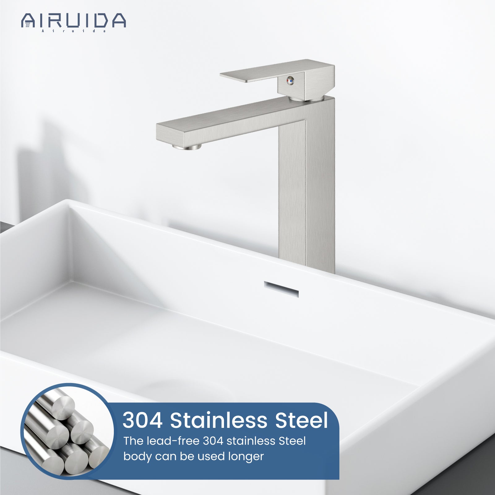 Airuida Single Handle Vessel Sink Faucet,Tall Bathroom Sinks Faucet,1 Hole Lavatory Modern Faucet for Bowl Sink,Vanity Mixer Bar Tap with Water Supply Hoses Deck Mount Square Spout