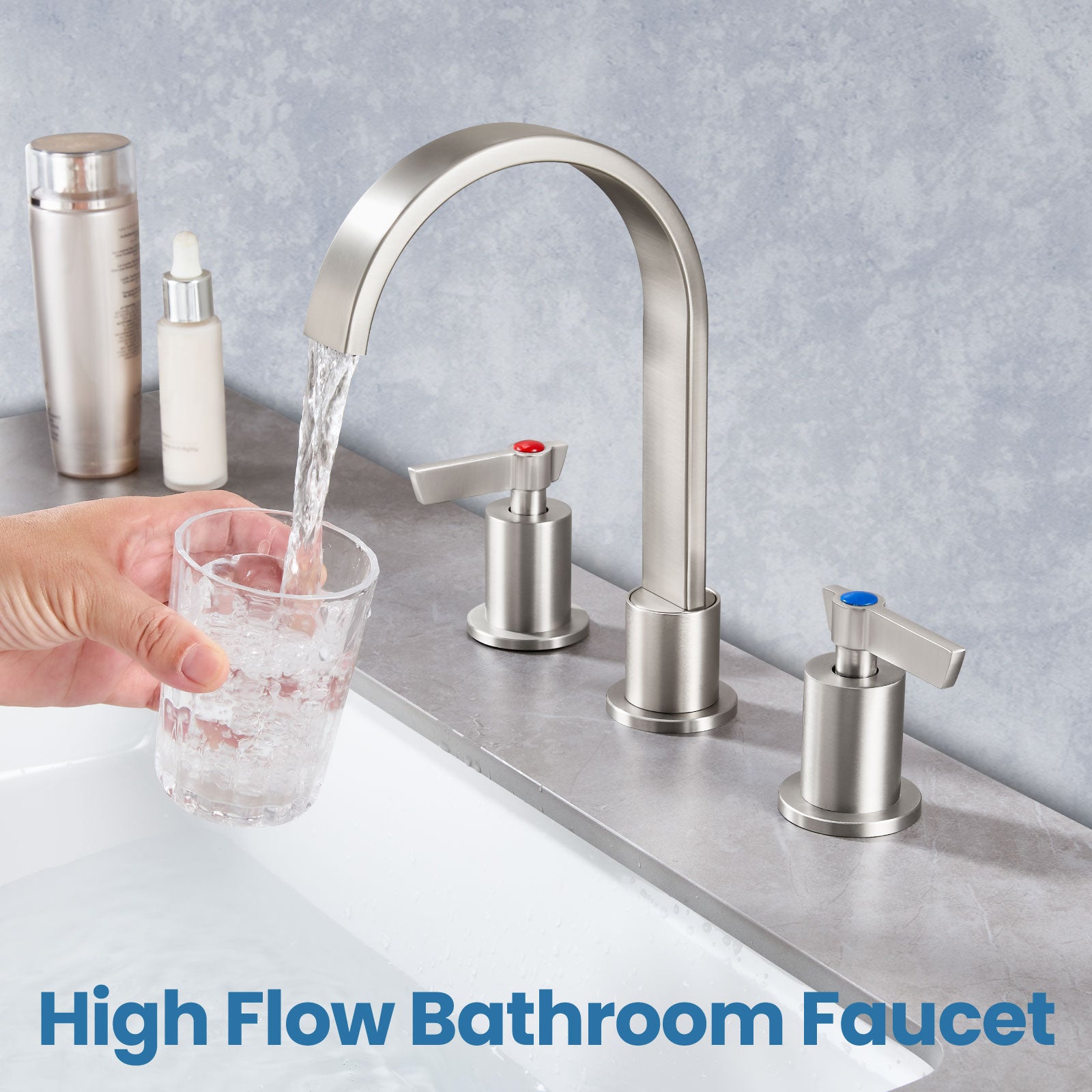 Airuida 3 Hole Bathroom Faucet,8 inch Widespread Tap 2 Handles Stainless Steel Lavatory Vanity Sink Faucets with Pop Up Drain 360 Degree Swivel Waterfall Spout
