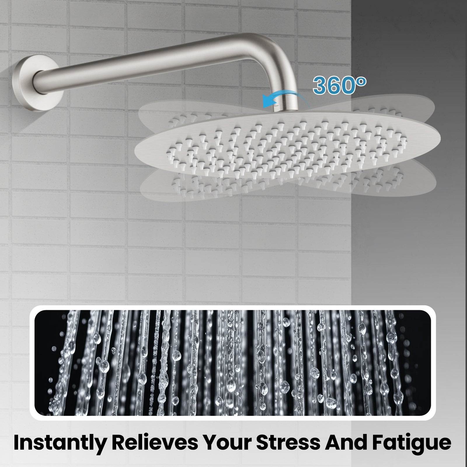 Airuida Shower Fixtures 2 Functions Shower Faucet Set Wall Mounted for Bathroom High Pressure Brass Handheld Shower with Rough-in Valve Round Rainfall 10 Inch Shower Head Brushed Nickel