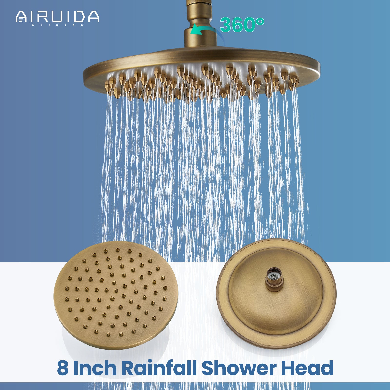 Airuida Shower Fixture 8 Inch Rain Shower Head Exposed Pipe Shower System Single handle Dual Functions Shower Faucet Combo Unit Set Adjustable Shower Head Bar Modern