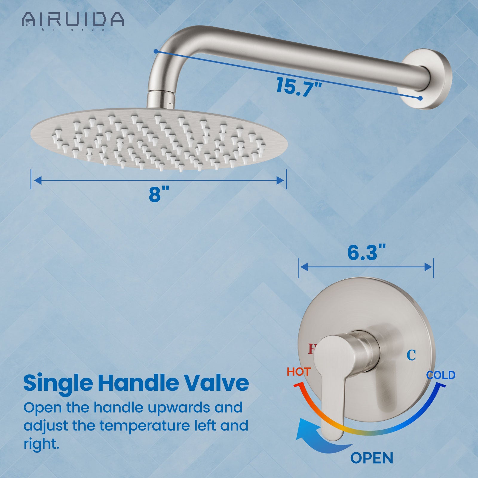Airuida Shower Faucet Set,Shower Trim Kit with Female Threads Rough-in Valve,Wall Mount SUS304 8 Inch Round Shower Head and Handle Set,Rainfall Shower System without Tub Spout Brushed Nickel