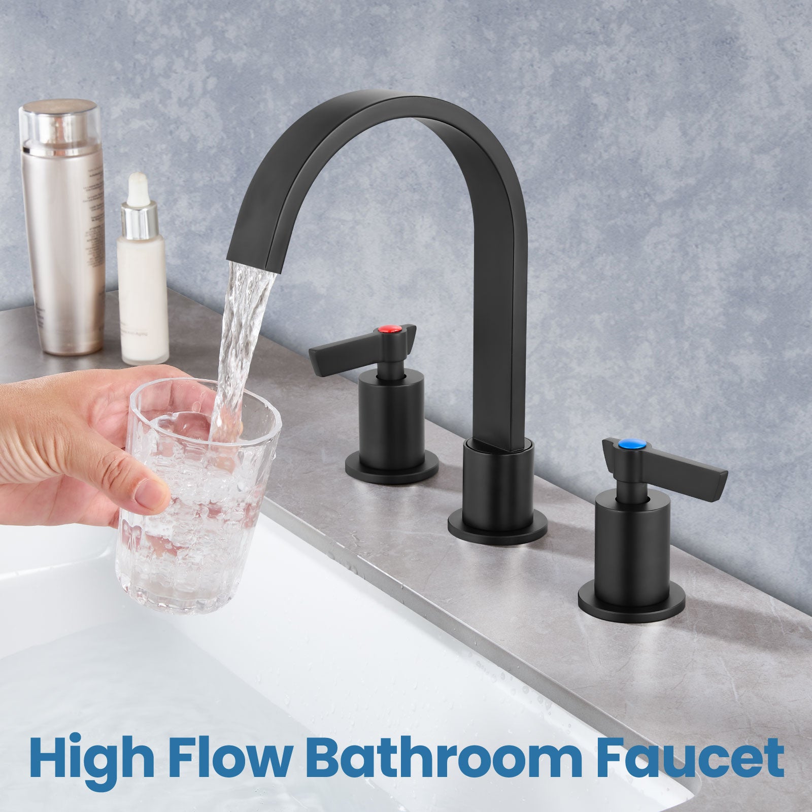 Airuida 3 Hole Bathroom Faucet,8 inch Widespread Tap 2 Handles Stainless Steel Lavatory Vanity Sink Faucets with Pop Up Drain 360 Degree Swivel Waterfall Spout