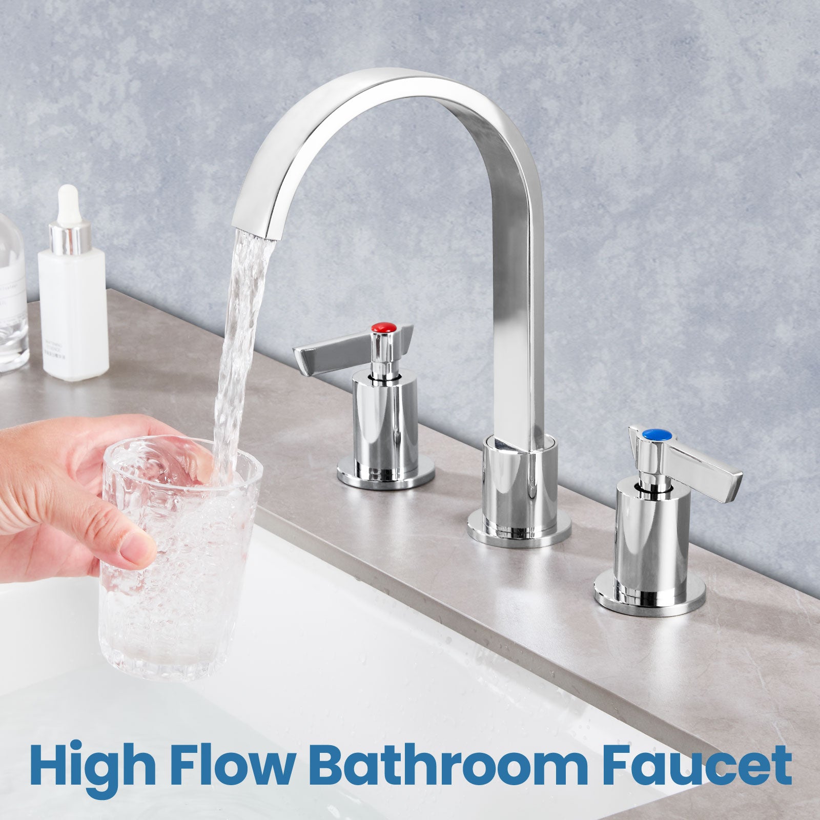 Airuida 3 Hole Bathroom Faucet,8 inch Widespread Tap 2 Handles Stainless Steel Lavatory Vanity Sink Faucets with Pop Up Drain 360 Degree Swivel Waterfall Spout