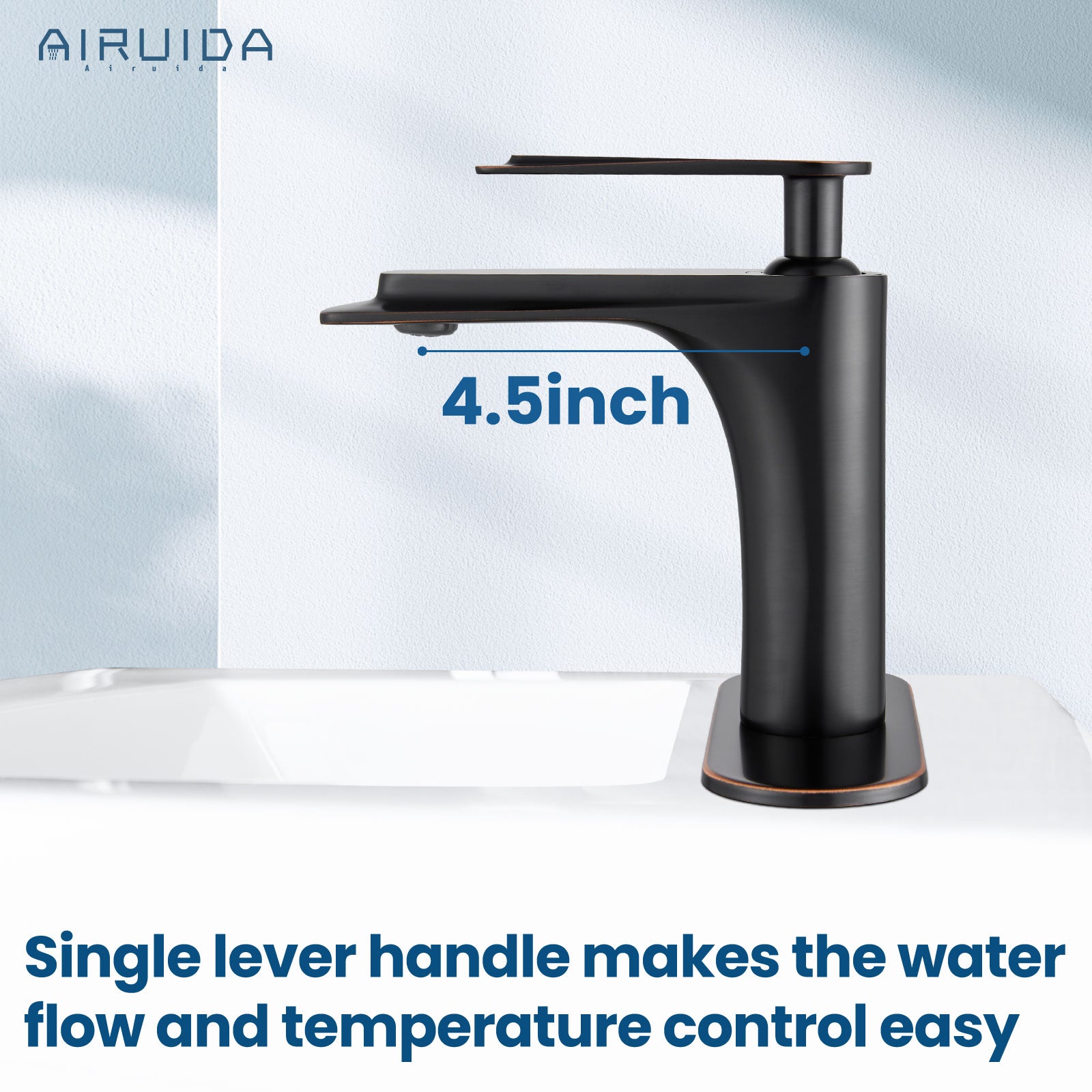 Airuida Single Handle Bathroom Sink Faucet 1 or 3 Hole Washbasin Mixer Tap Deck Mount Solid Brass Material Bath Lavatory Short Vanity Bathroom Faucet with Pop Up Drain and Deck Plate