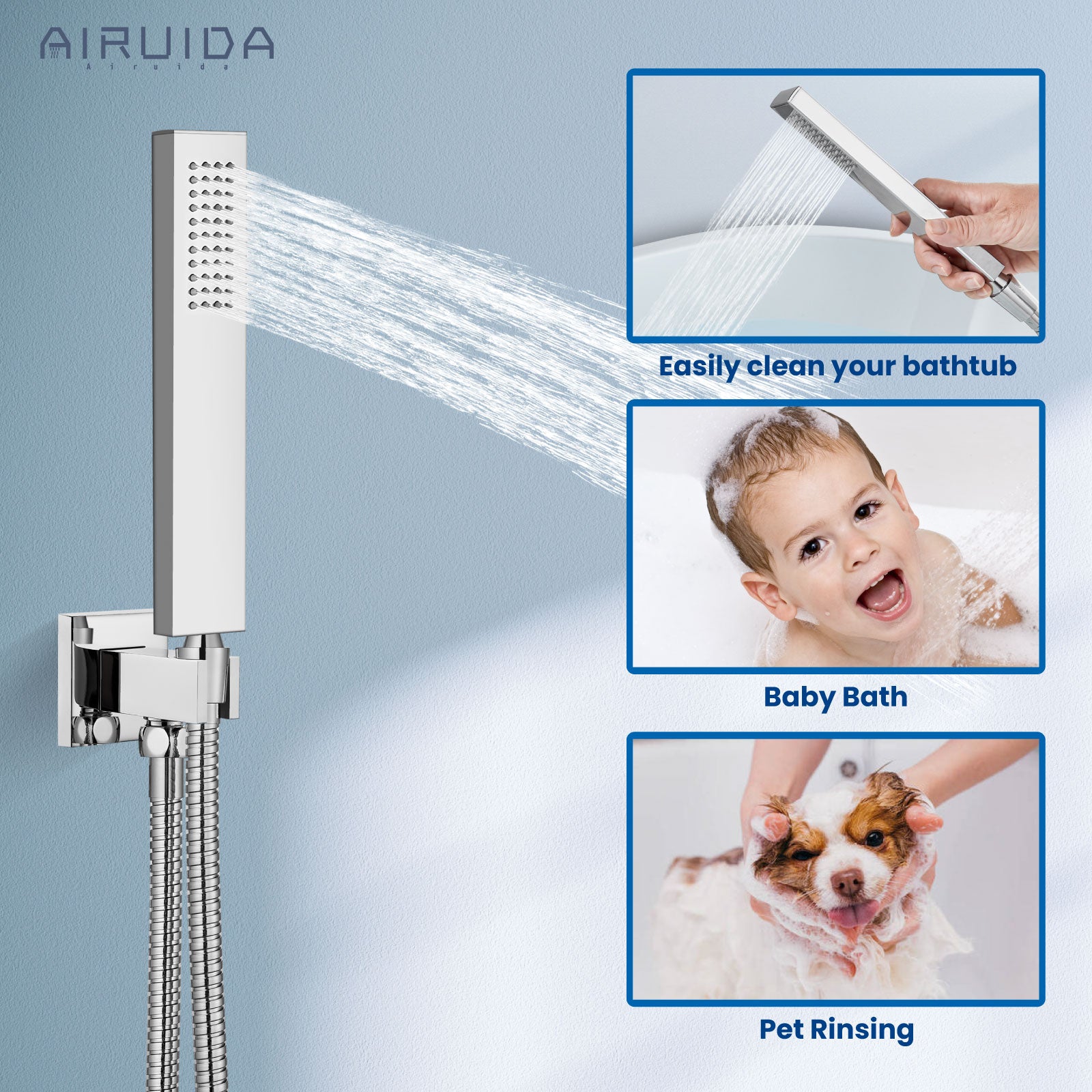 Airuida Wall Mount Tub Faucet with Waterfall Tub Spout Wall Mounted Bathtub Faucet with Handheld Shower Single Handle Tub Filler Shower Faucet Set with Rough-in valve Curved Spout Chrome Polish