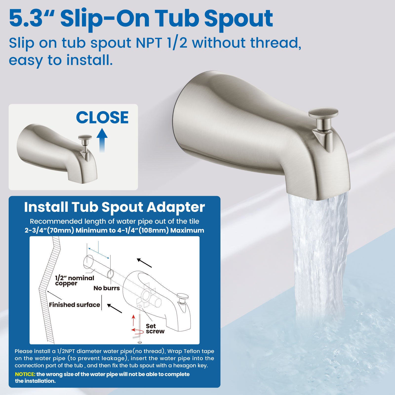 Airuida Shower Faucet Set with Tub Spout Bathtub Faucet Kit Shower Tub Faucet Set Complete Tub Shower Trim Kit with Solid Brass Rough-in Valve and Rainfall Square Showerhead