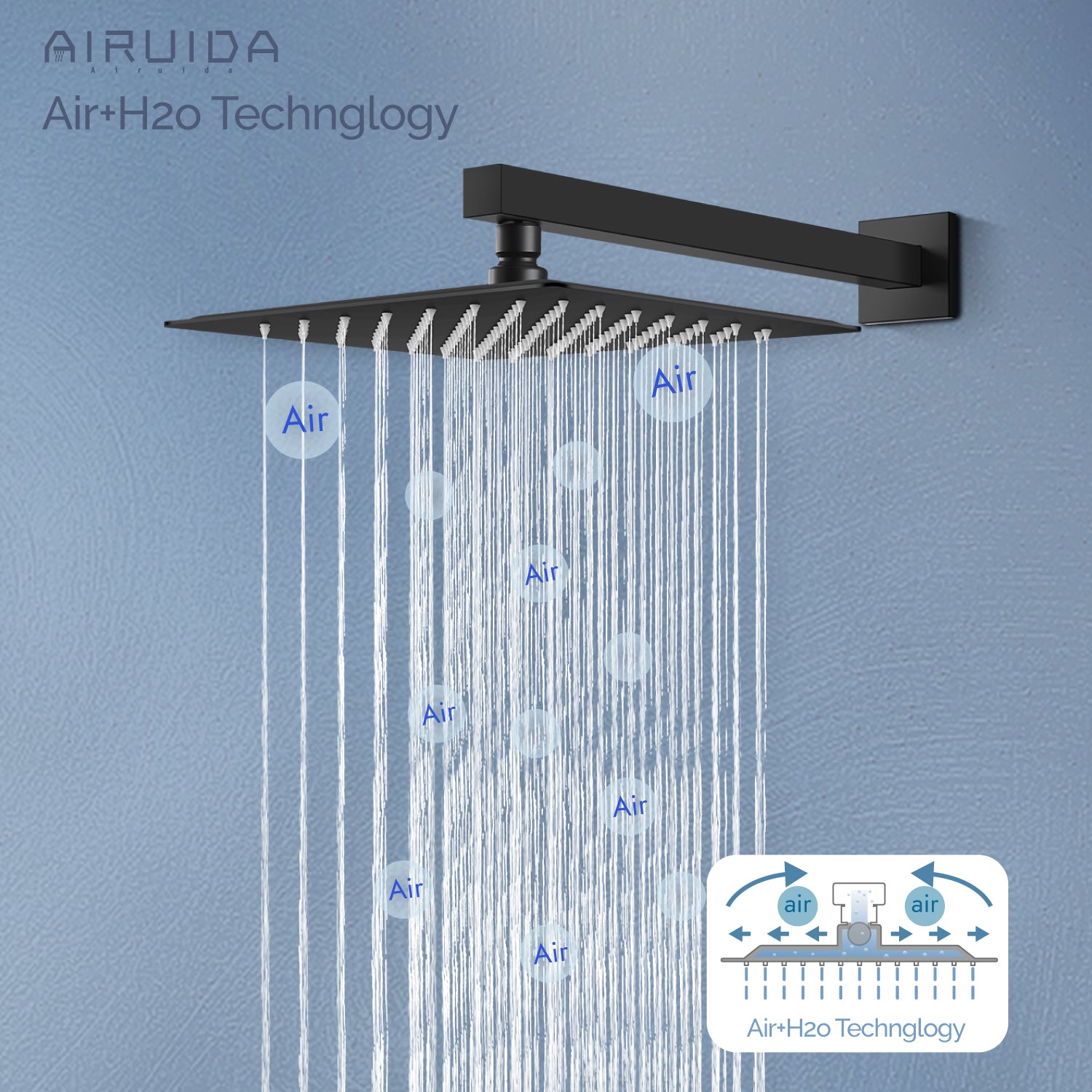 Airuida Shower Faucet Set, Single Function Wall Mount Bathroom Rainfall Shower System, Shower Head Shower Valve and Trim Kit with Male Thread Rough-in Valve