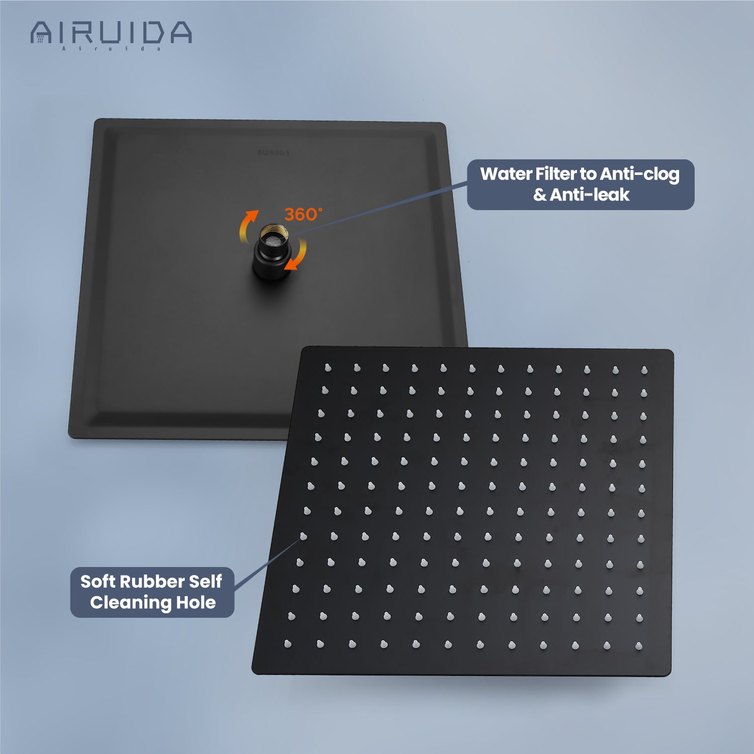 Airuida Shower Faucet Set, Single Function Shower Handle Wall Mount Bathroom Rainfall Shower Mixer, Square 10 Inch Shower Head Shower Valve and Trim Kit with Female Thread Rough-in Valve