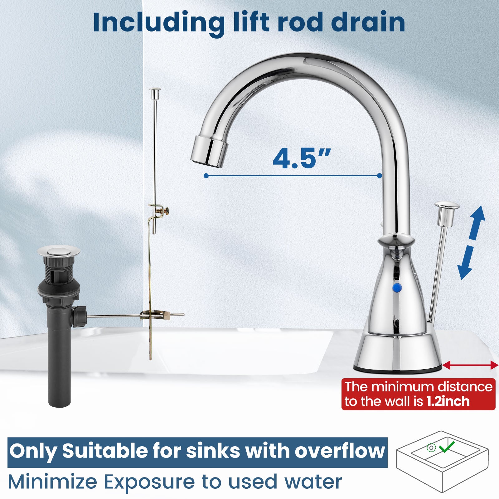 Airuida 4 Inch Centerset Bathroom Faucet RV Basin Mixer Bar Tap Bathroom Sink Faucet with Lift Rod Drain Stopper 2 Handle Modern Lavatory Commercial Faucet Deck Mount