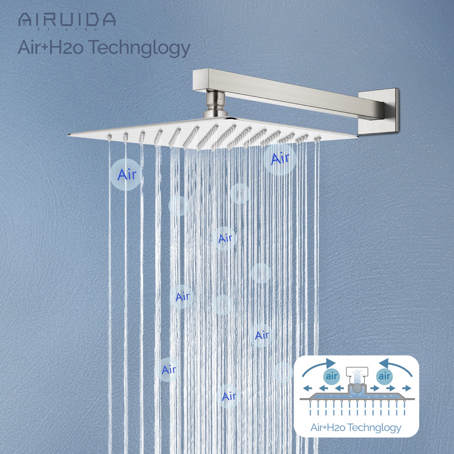 Airuida Shower Faucet Set, Single Function Wall Mount Bathroom Rainfall Shower System, Shower Head Shower Valve and Trim Kit with Male Thread Rough-in Valve